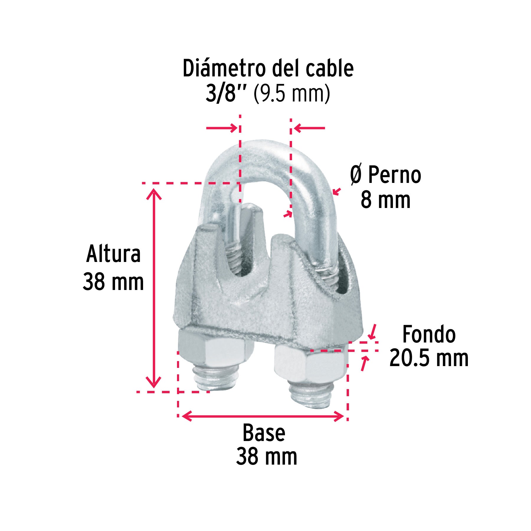 Blíster c/1 nudo (perro) de hierro p/cable de 3/8", FIERO