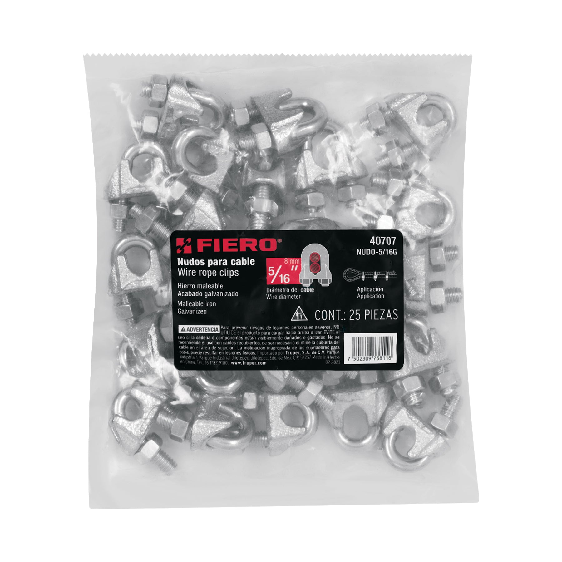 Bolsa c/25 nudos (perros) de hierro p/cable de 5/16", FIERO