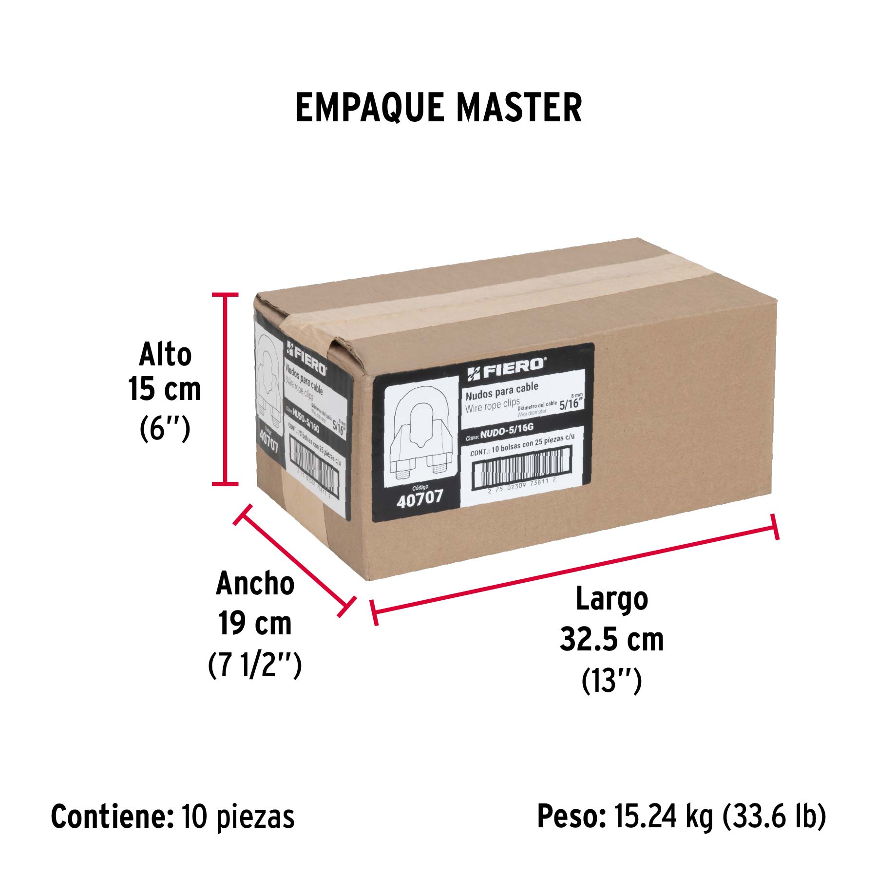 Bolsa c/25 nudos (perros) de hierro p/cable de 5/16", FIERO - Empaque