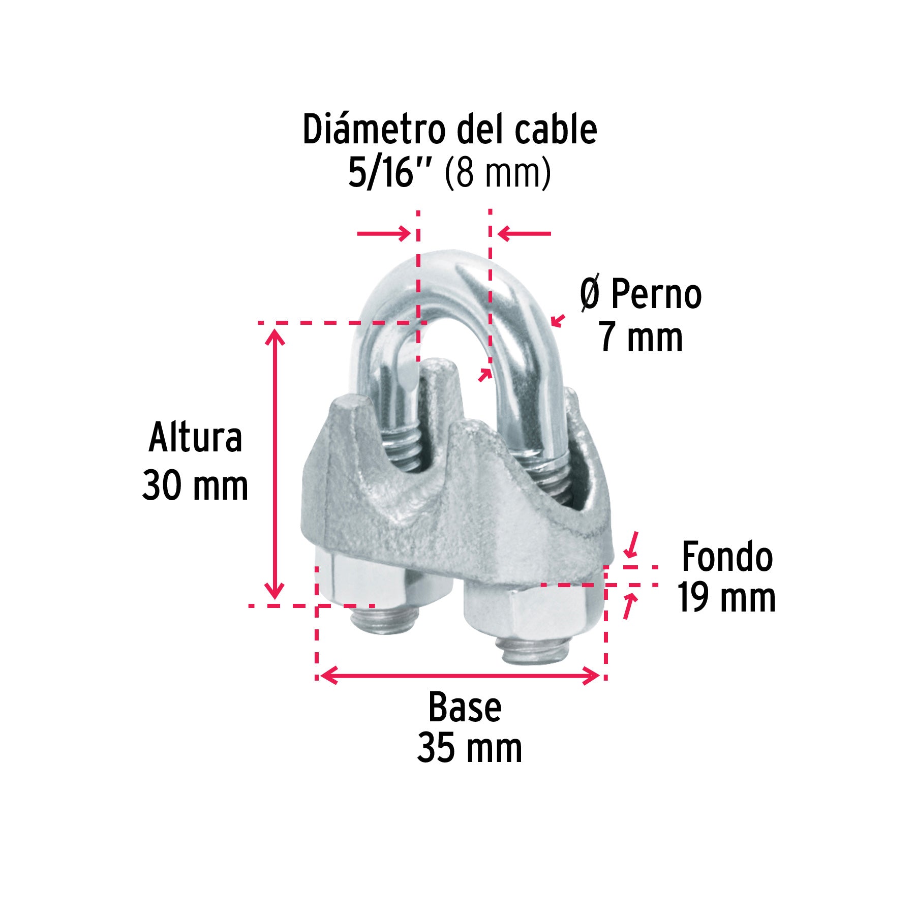Blíster c/2 nudos (perros) de hierro p/cable de 5/16", FIERO