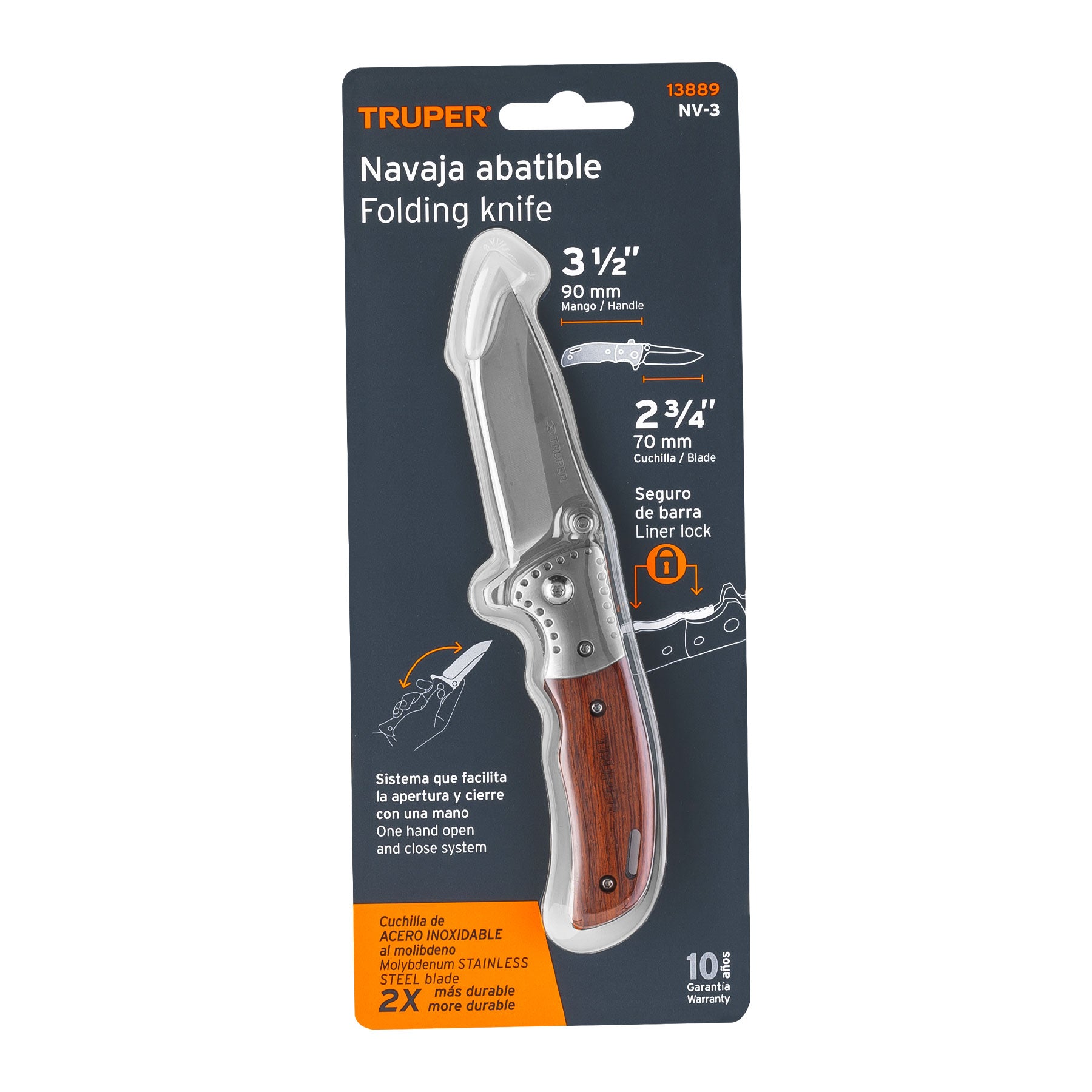 Navaja abatible 3-1/2" mango de madera, TRUPER