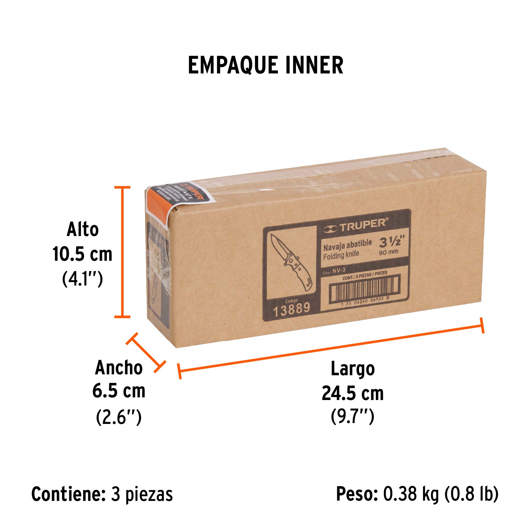 Navaja abatible 3-1/2" mango de madera, TRUPER - Empaque