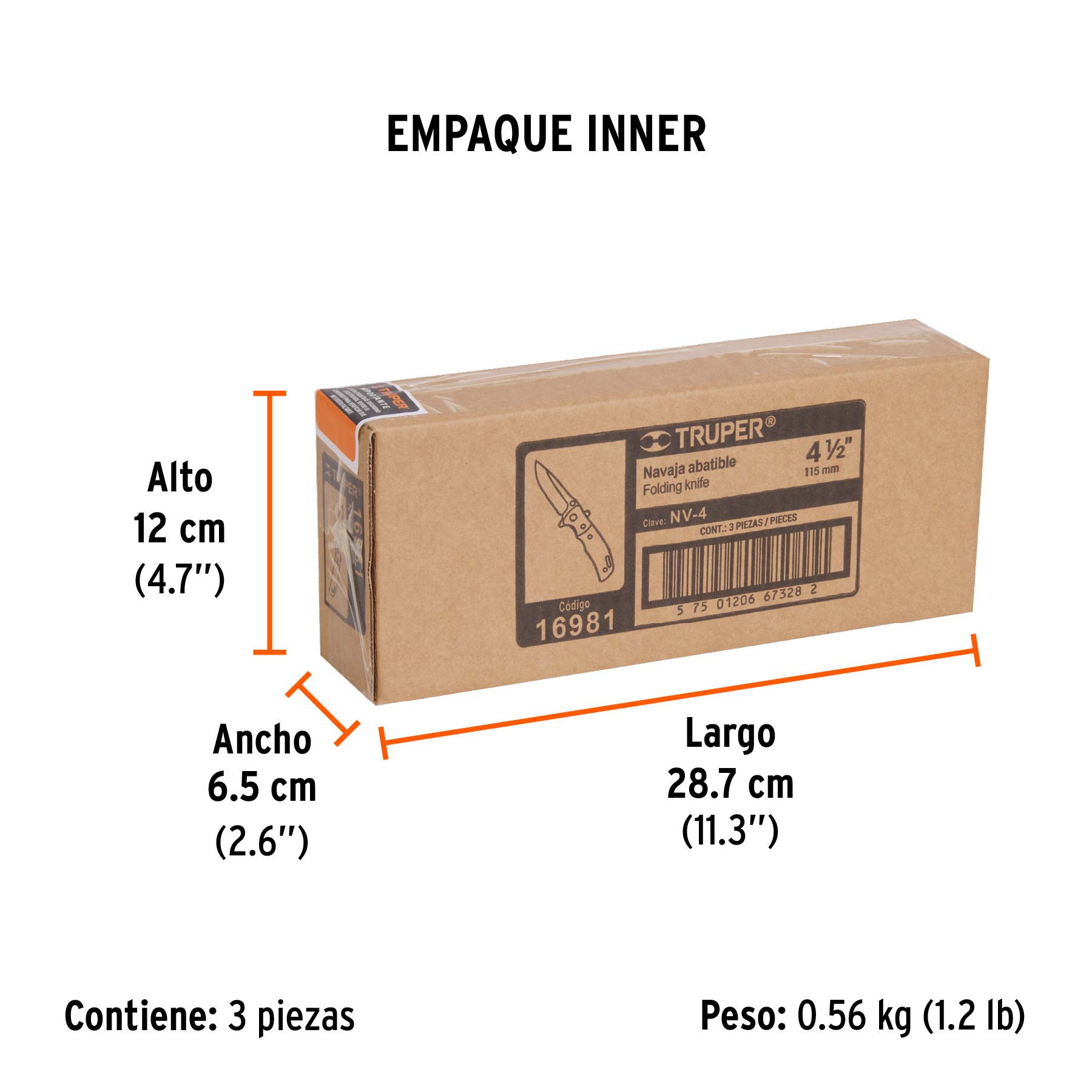 Navaja abatible 4-1/2" mango de madera, TRUPER - Empaque