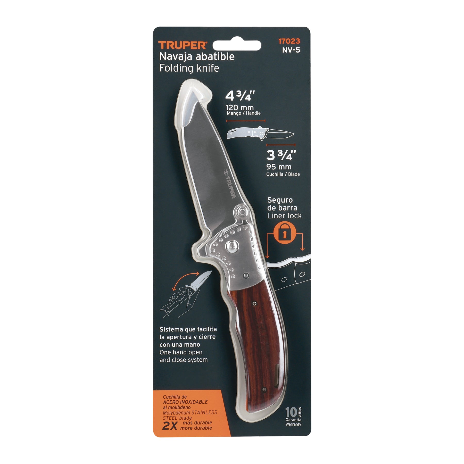 Navaja abatible 4-3/4" mango de madera, TRUPER