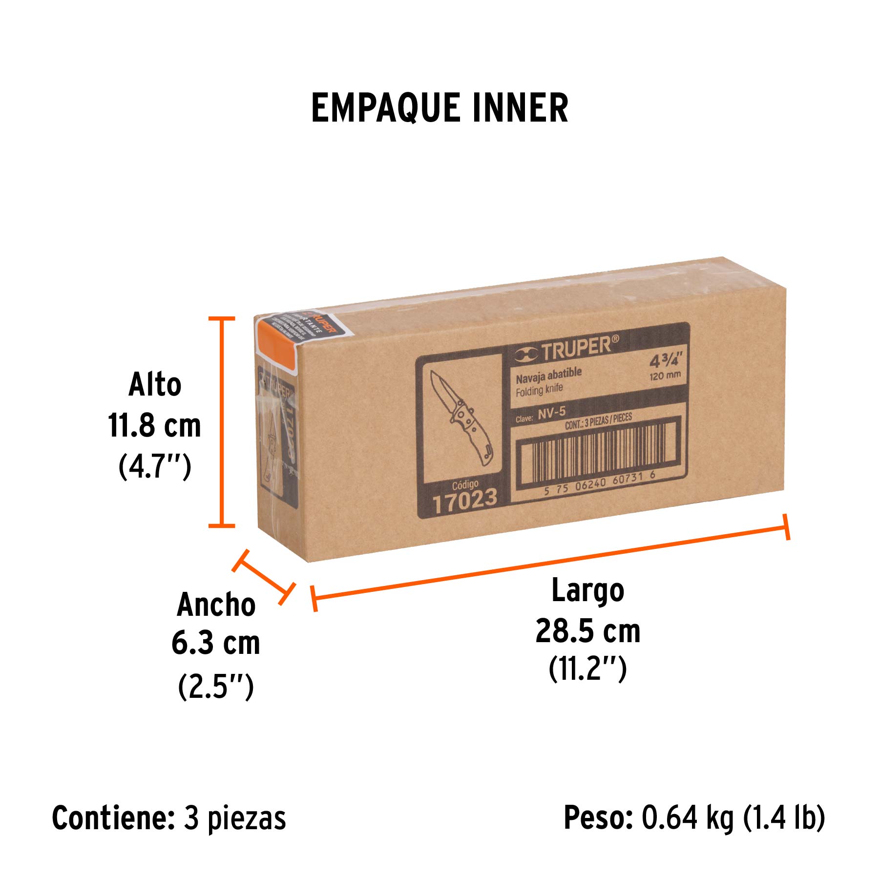 Navaja abatible 4-3/4" mango de madera, TRUPER - Empaque
