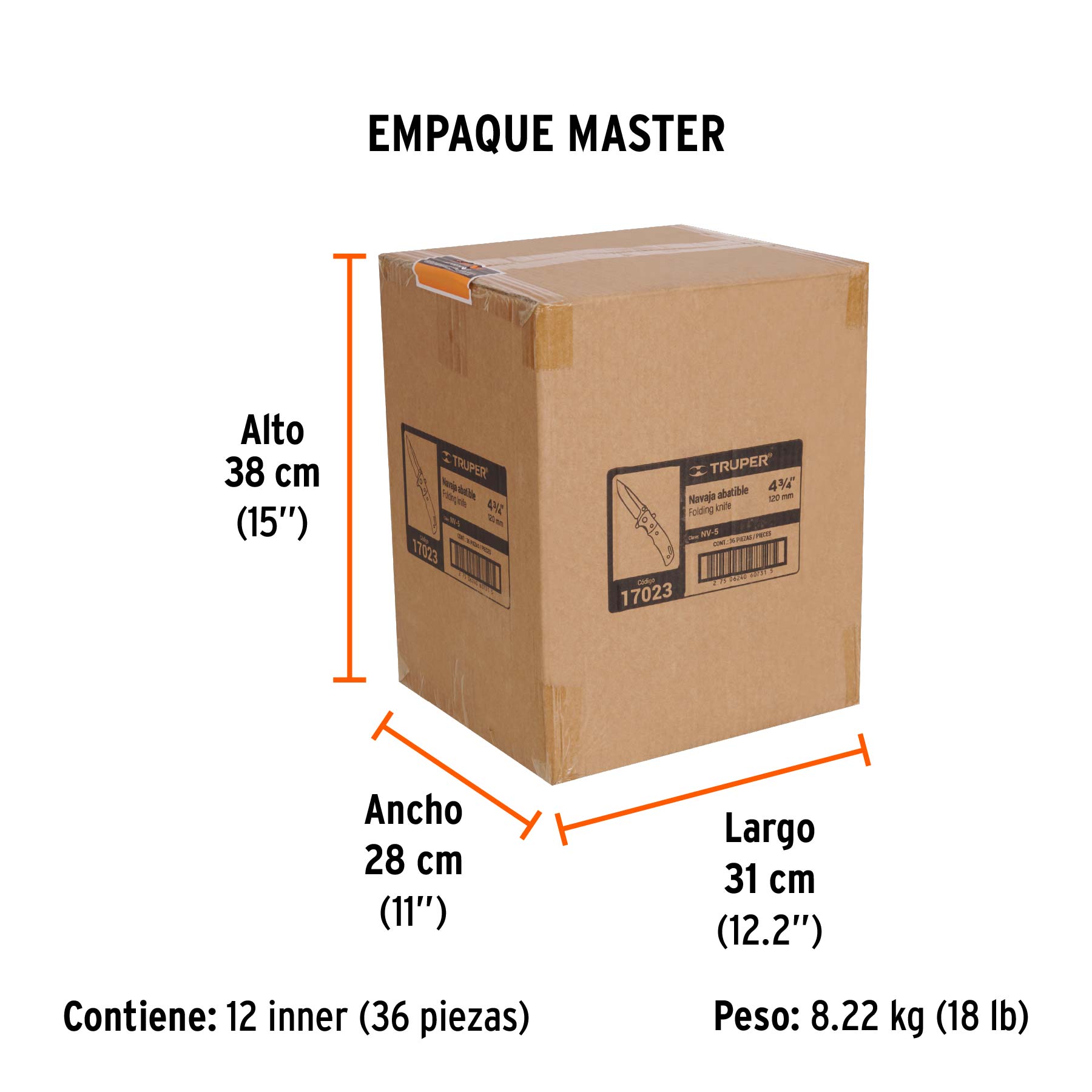 Navaja abatible 4-3/4" mango de madera, TRUPER - Empaque
