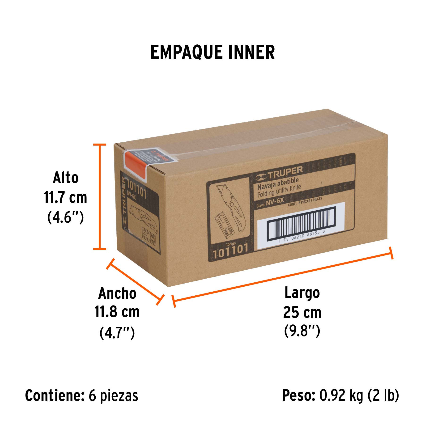 Navaja abatible 6" cuerpo de aluminio y acero inox, TRUPER - Empaque