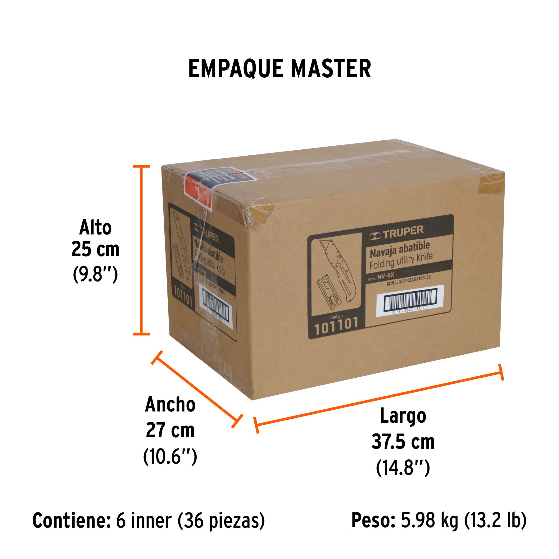 Navaja abatible 6" cuerpo de aluminio y acero inox, TRUPER - Empaque