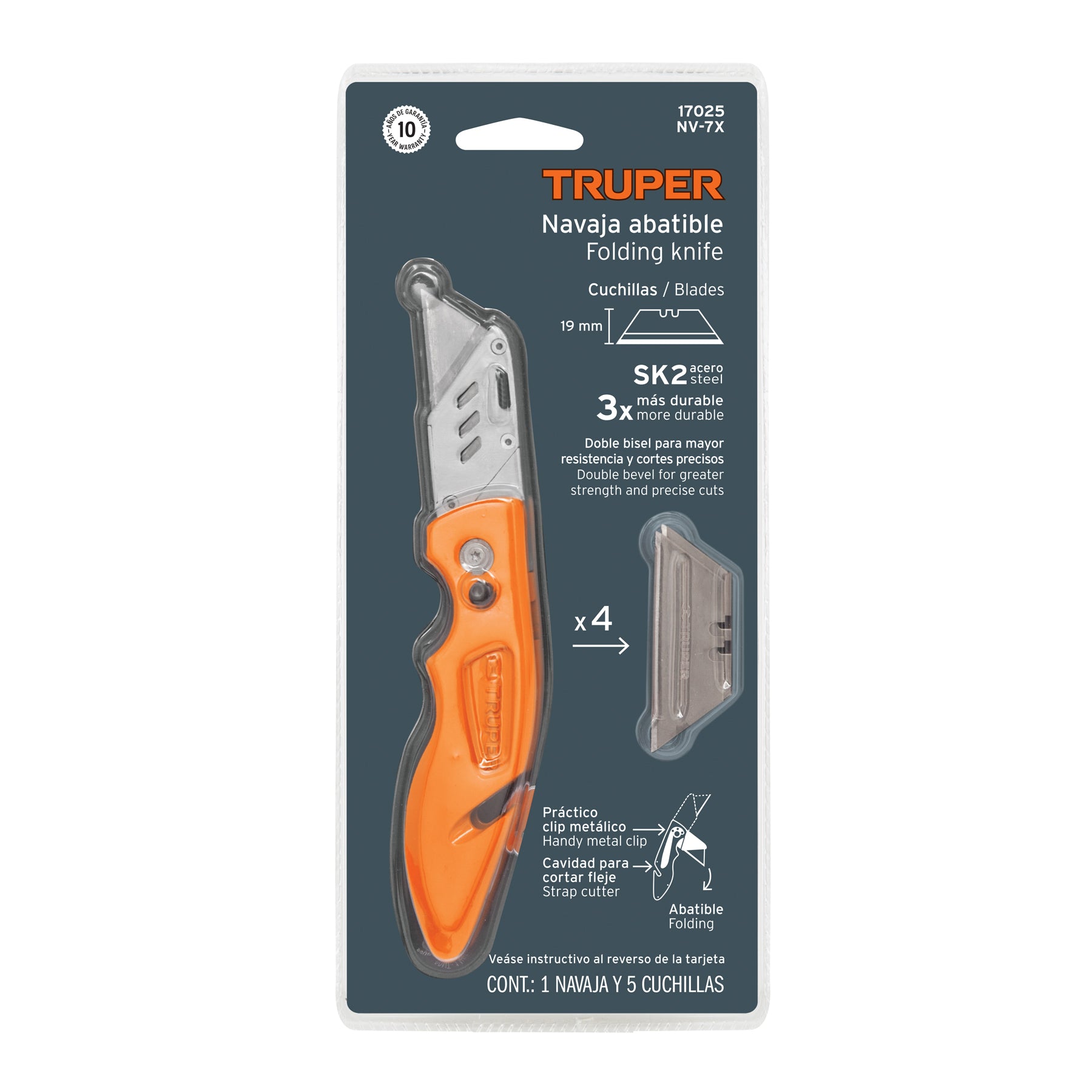 Navaja abatible 7" cuerpo de aluminio y acero inox, TRUPER