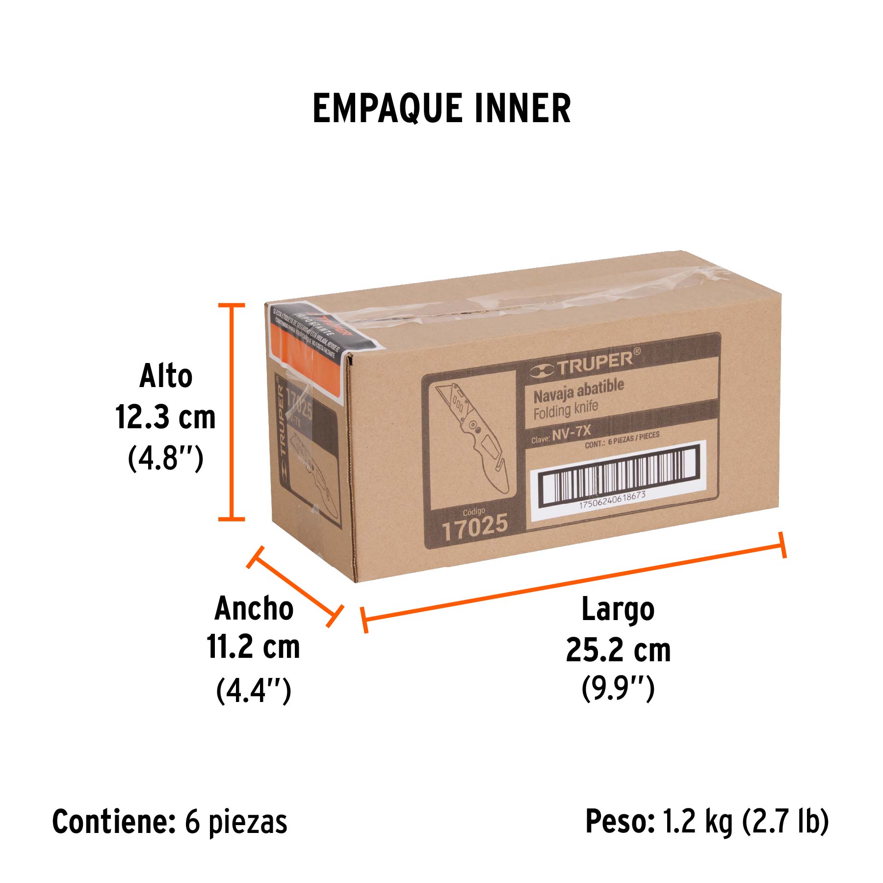 Navaja abatible 7" cuerpo de aluminio y acero inox, TRUPER - Empaque