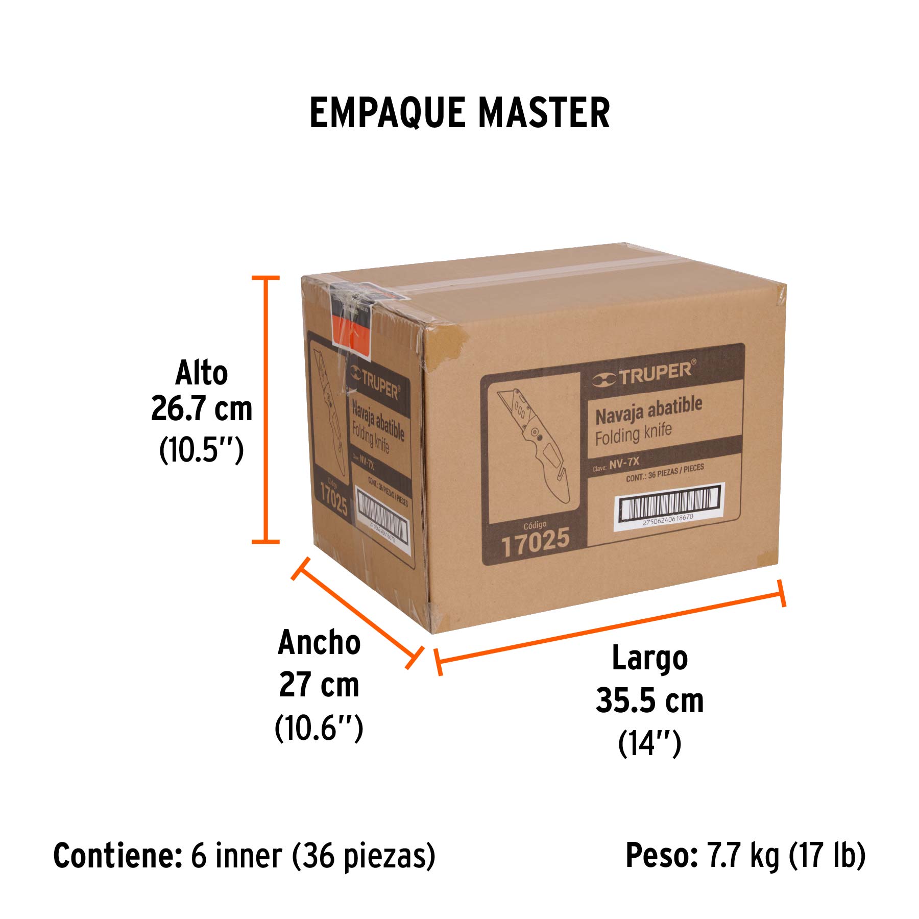 Navaja abatible 7" cuerpo de aluminio y acero inox, TRUPER - Empaque