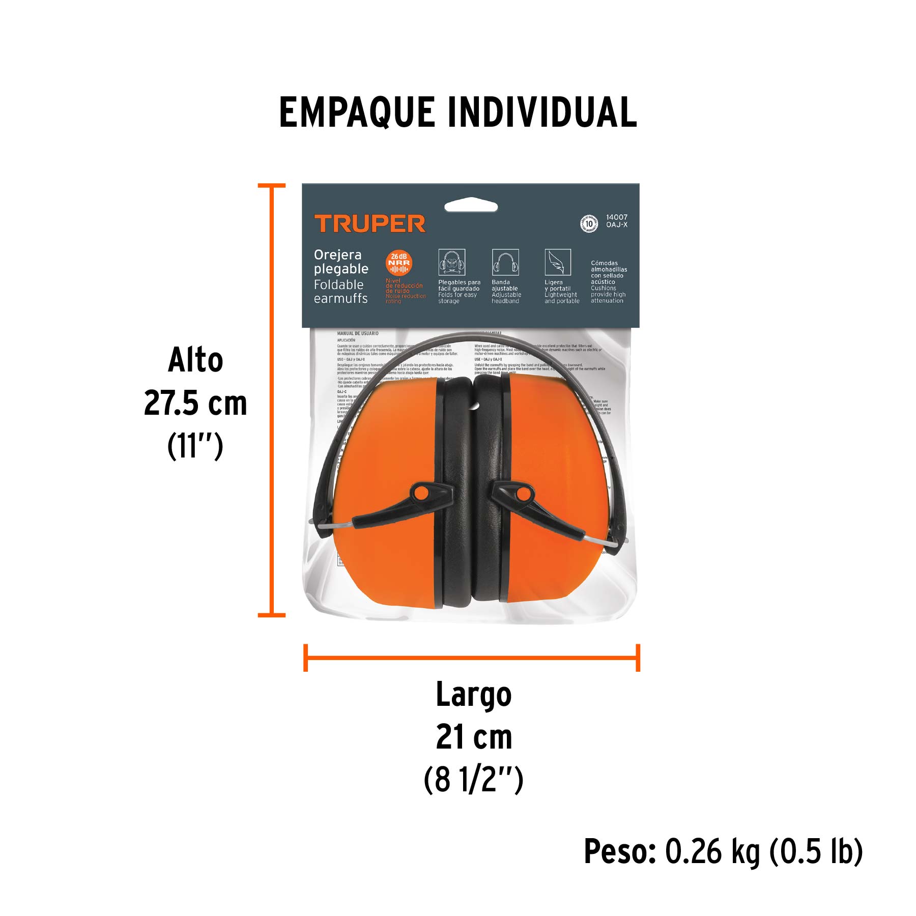 Orejera plegable, ajustable, TRUPER - Empaque