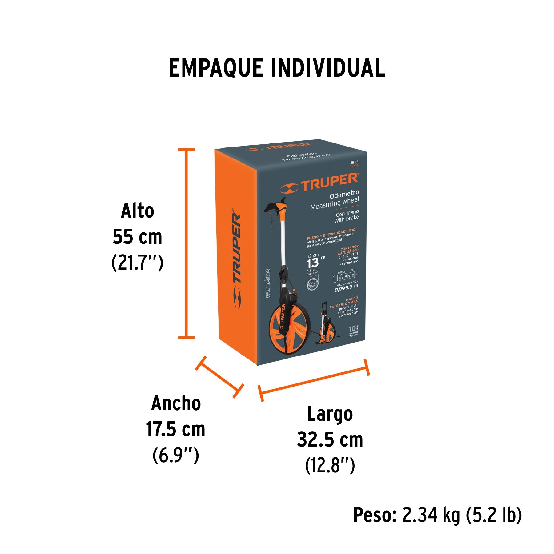 Odómetro con freno, rueda de 13", TRUPER - Empaque
