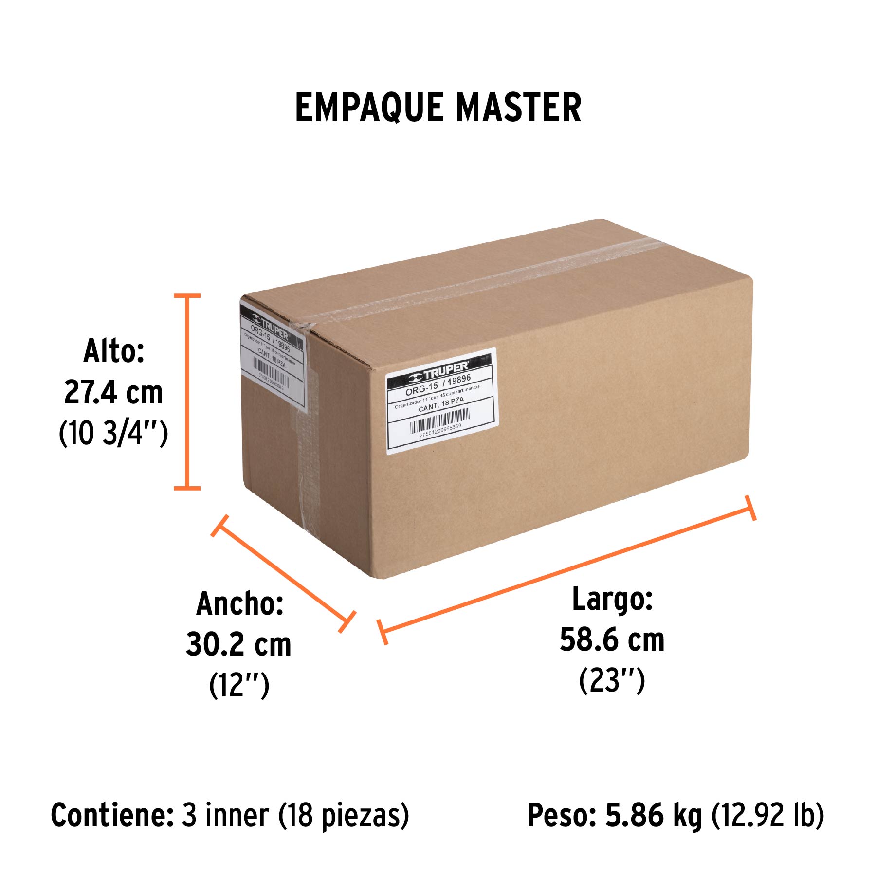 Organizador 11" con 15 compartimentos, TRUPER - Empaque