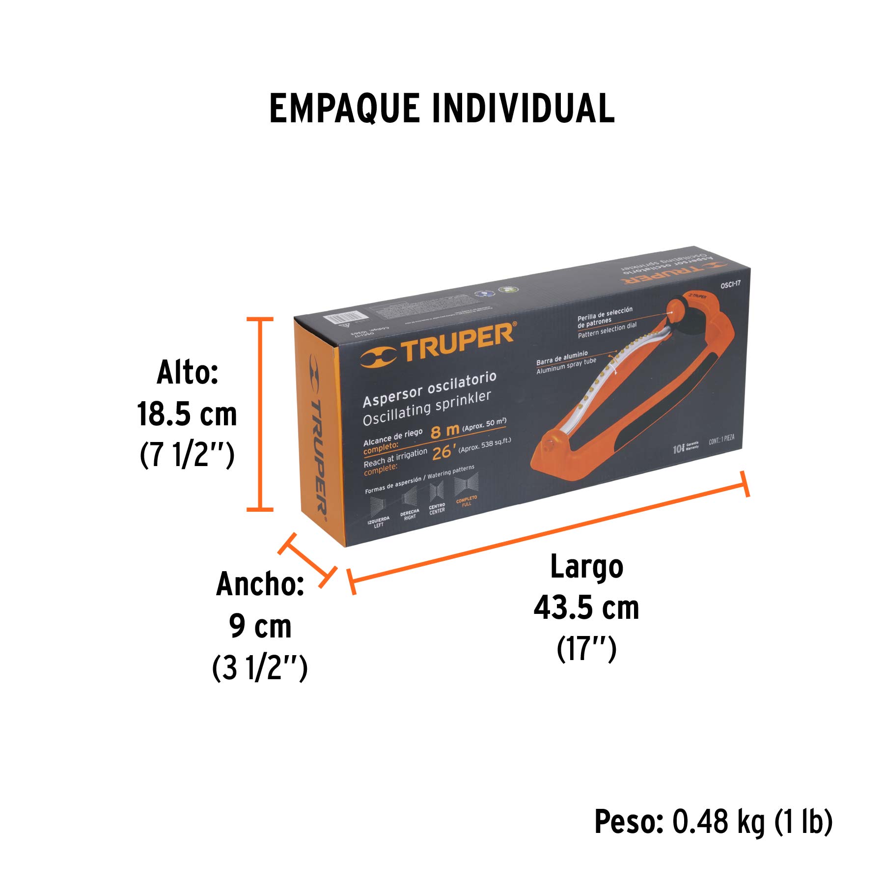 Aspersor oscilatorio, metal-plástico, TRUPER - Empaque