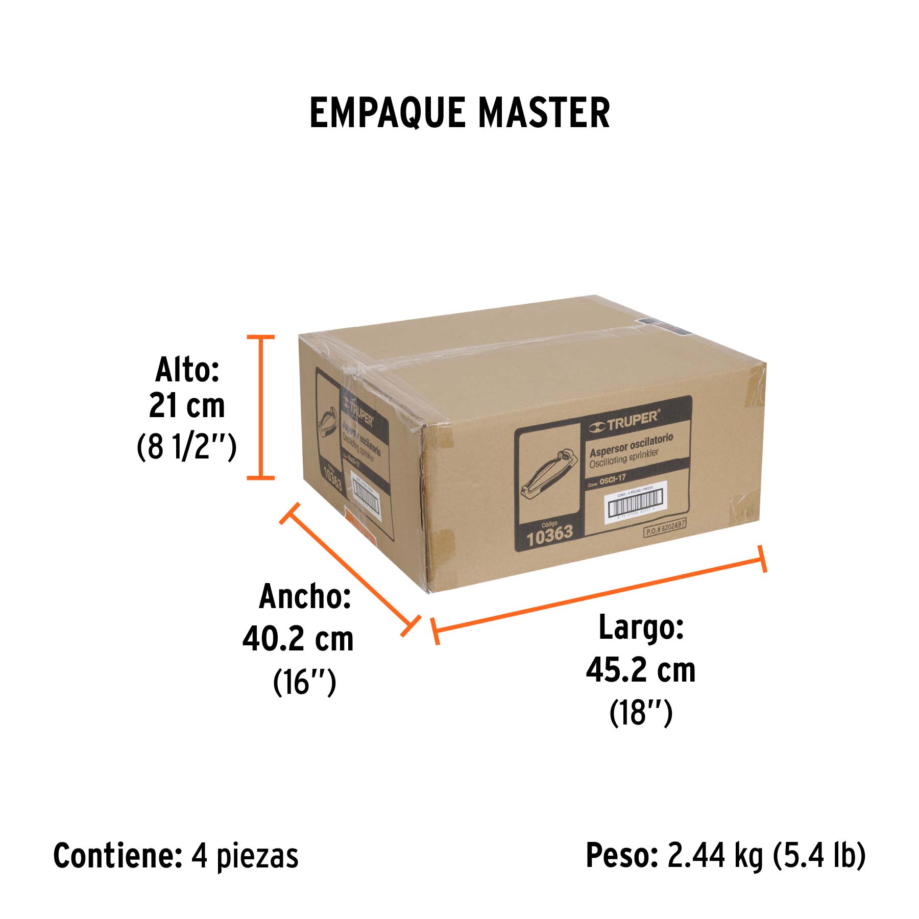 Aspersor oscilatorio, metal-plástico, TRUPER - Empaque