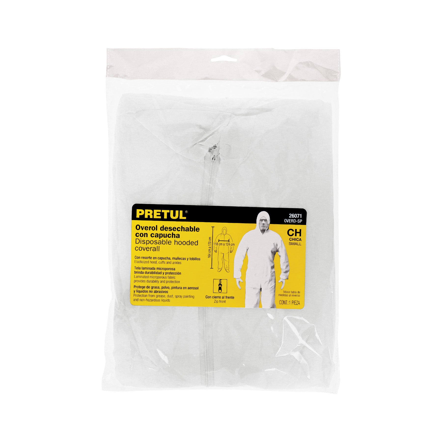 Overol desechable, talla CH, PRETUL