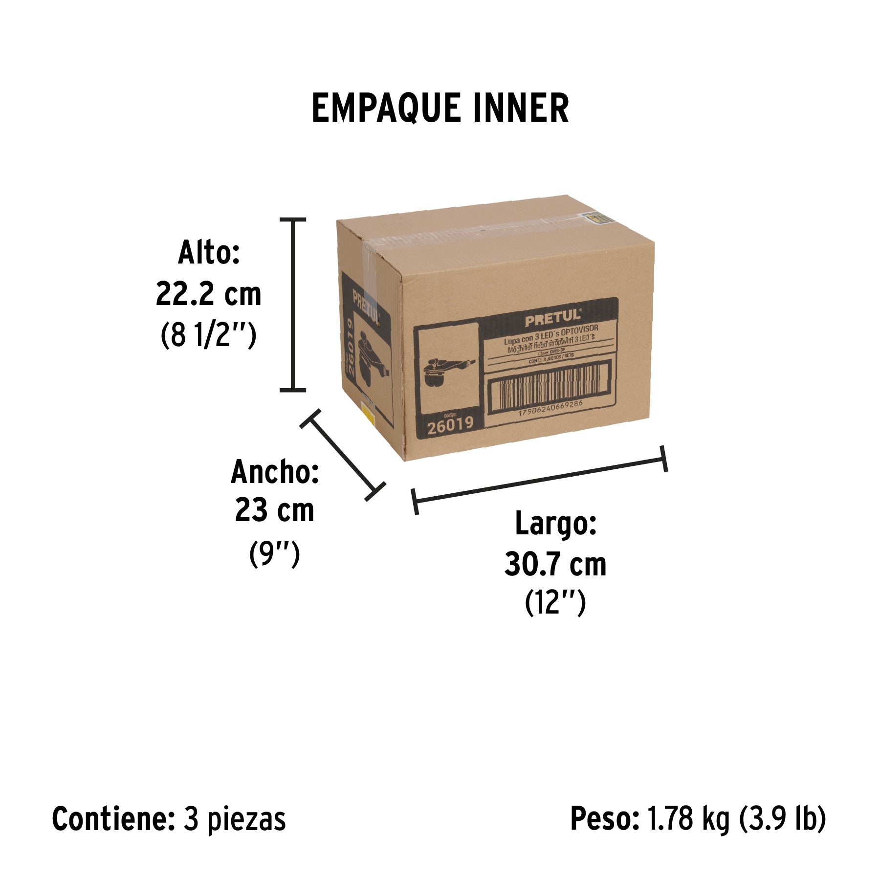 Lupa optovisor de 3 leds, PRETUL - Empaque