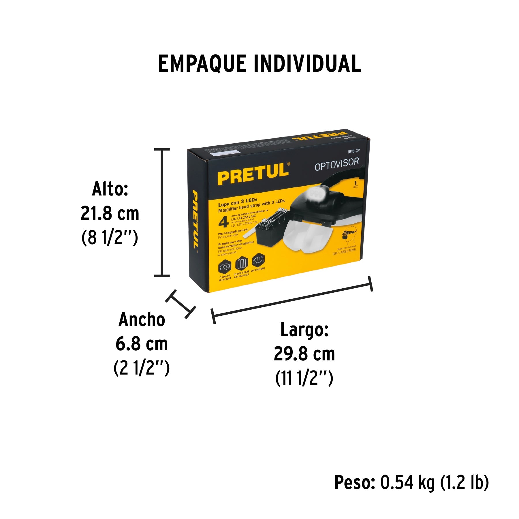 Lupa optovisor de 3 leds, PRETUL - Empaque