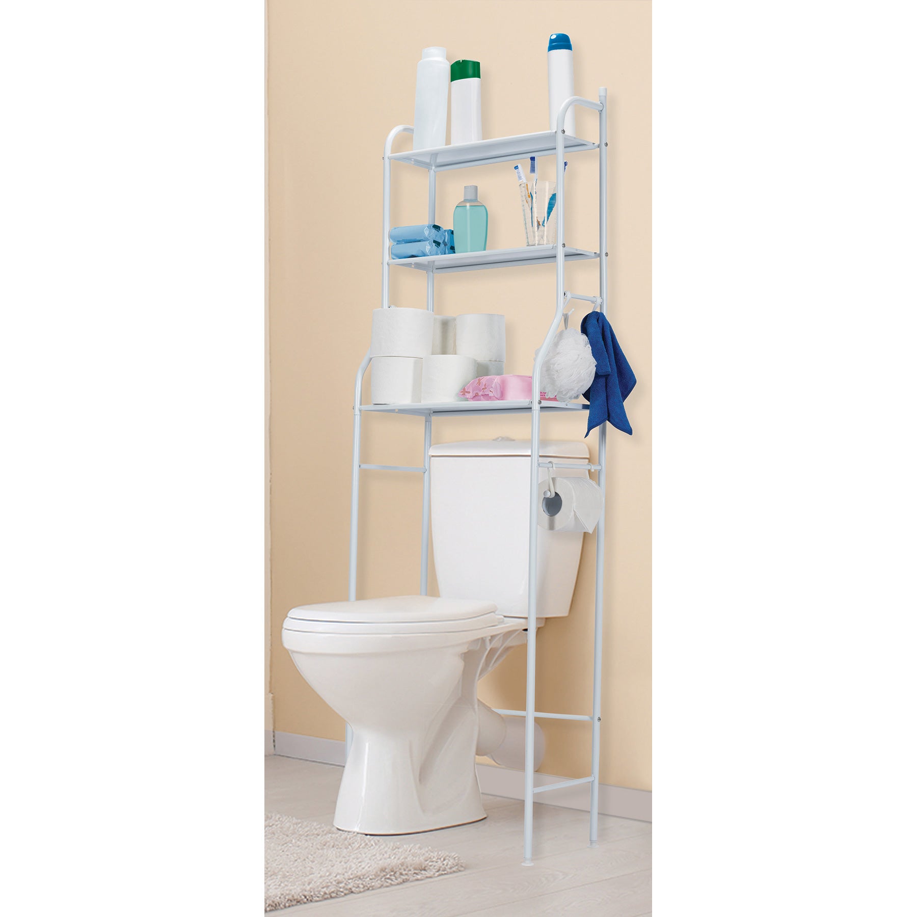 Mueble organizador blanco para baño con 3 repisas, FOSET