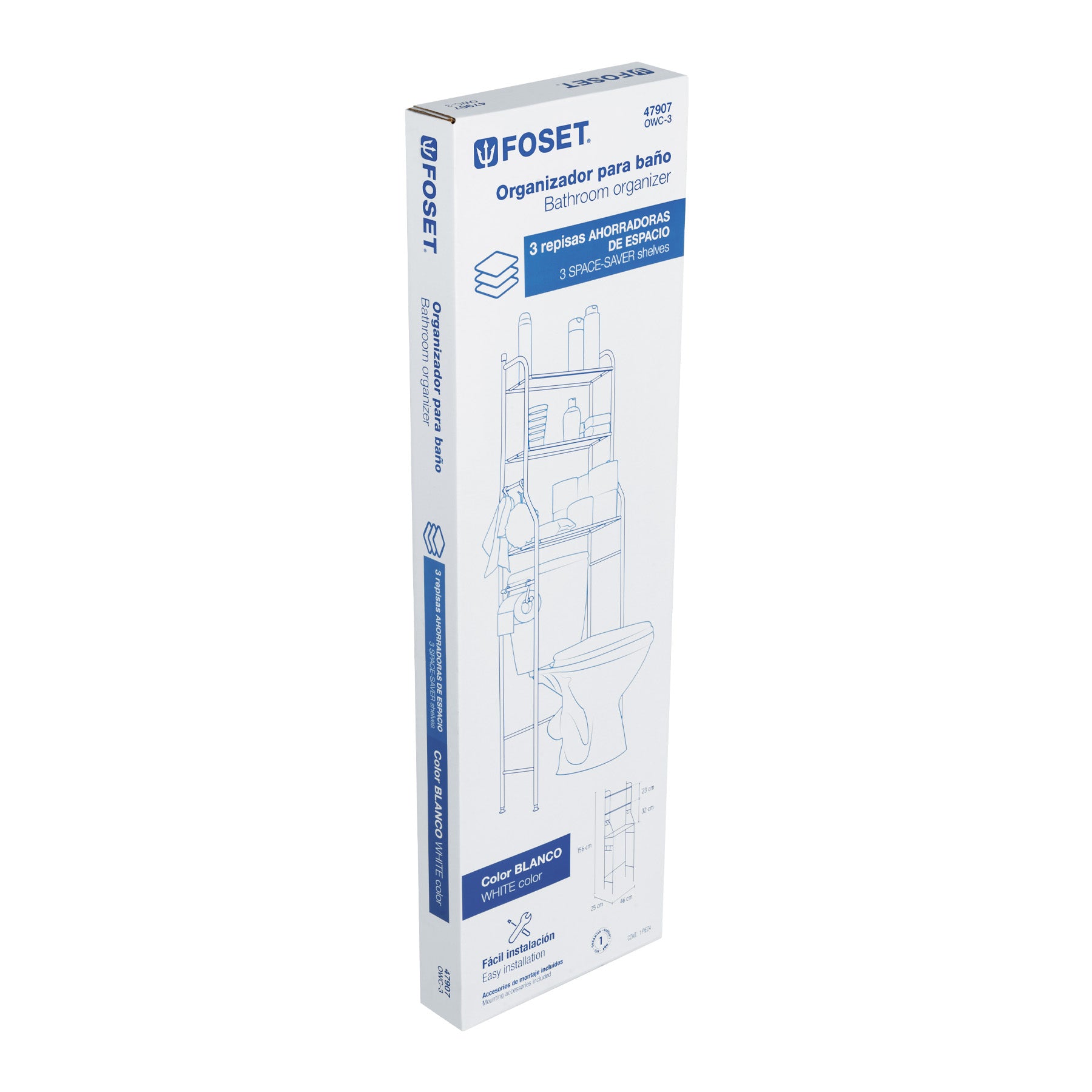Mueble organizador blanco para baño con 3 repisas, FOSET