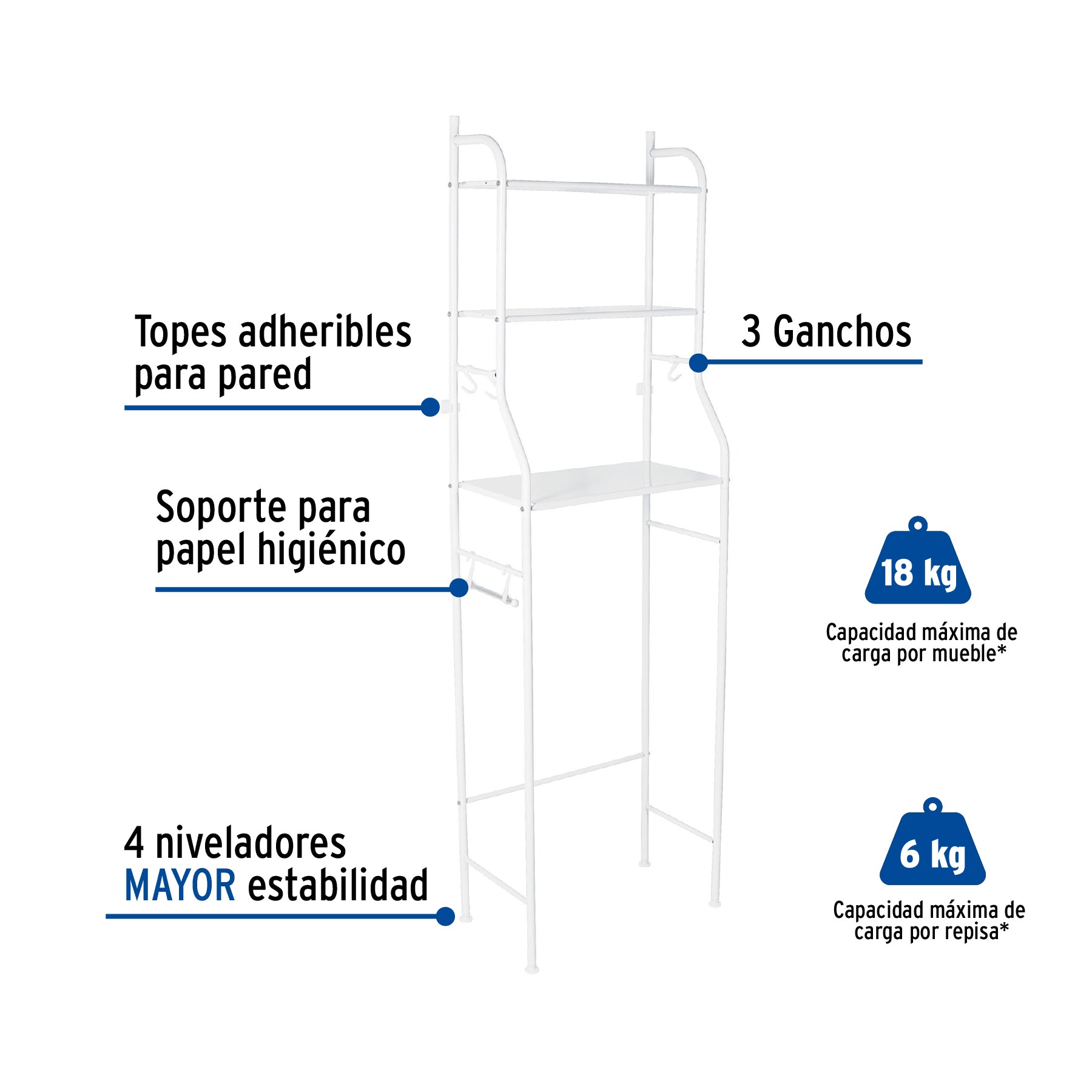 Mueble organizador blanco para baño con 3 repisas, FOSET