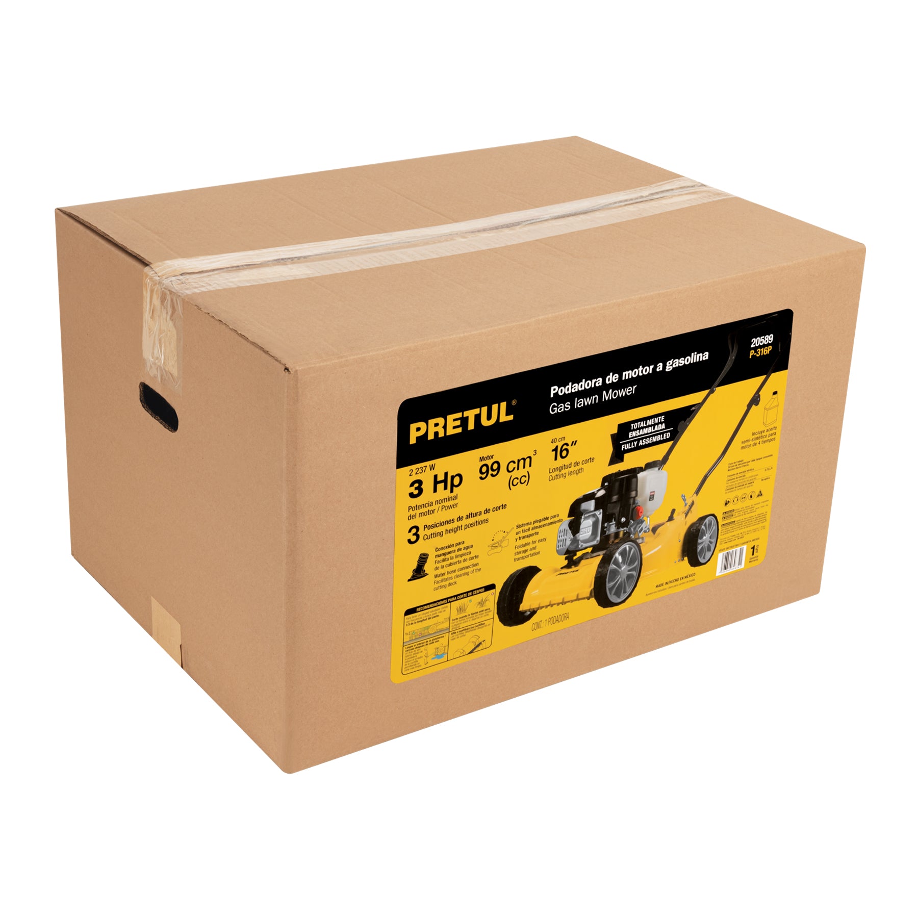 Podadora con motor a gasolina de 3 HP, 16" de corte, PRETUL