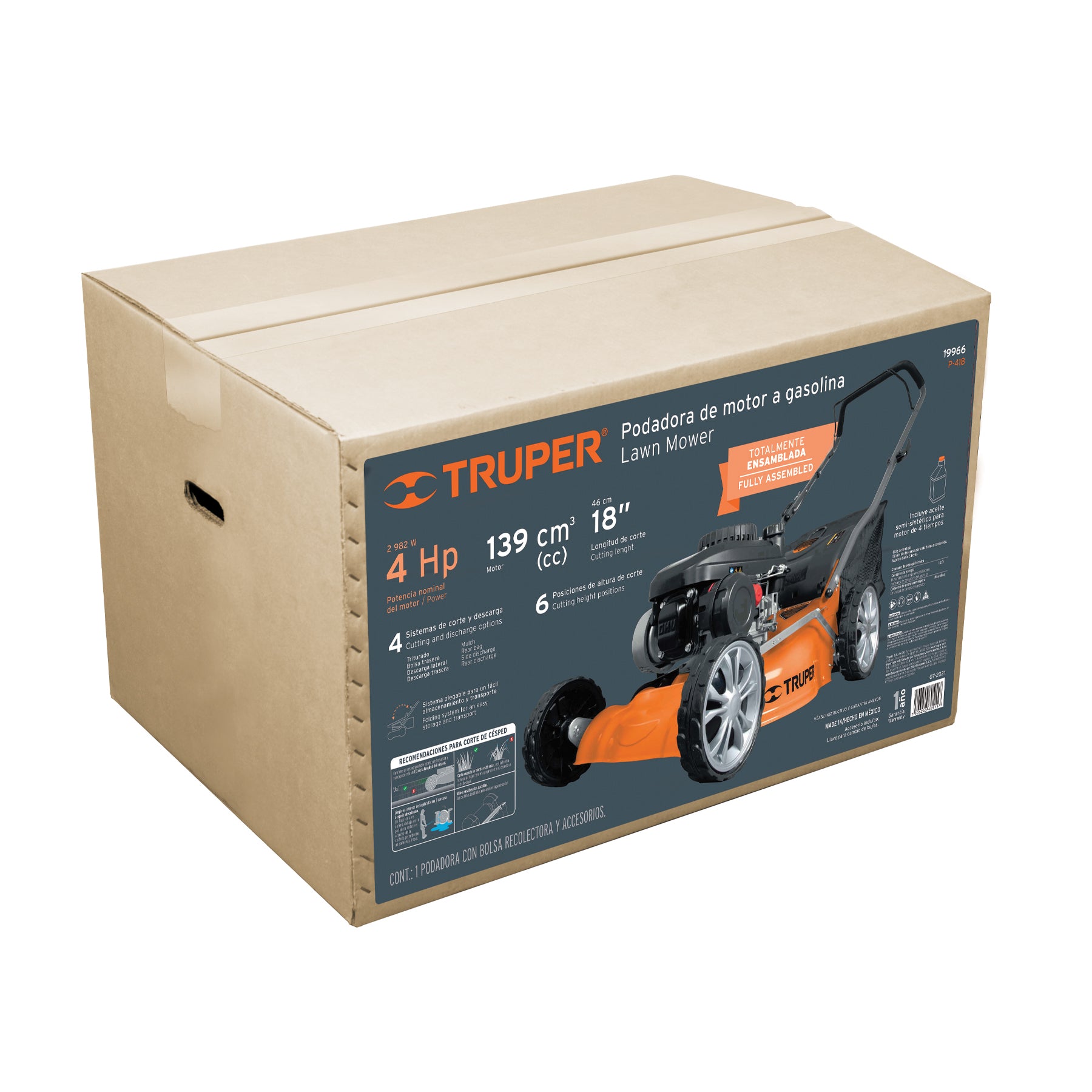 Podadora con motor a gasolina de 4 HP, 18" de corte, TRUPER