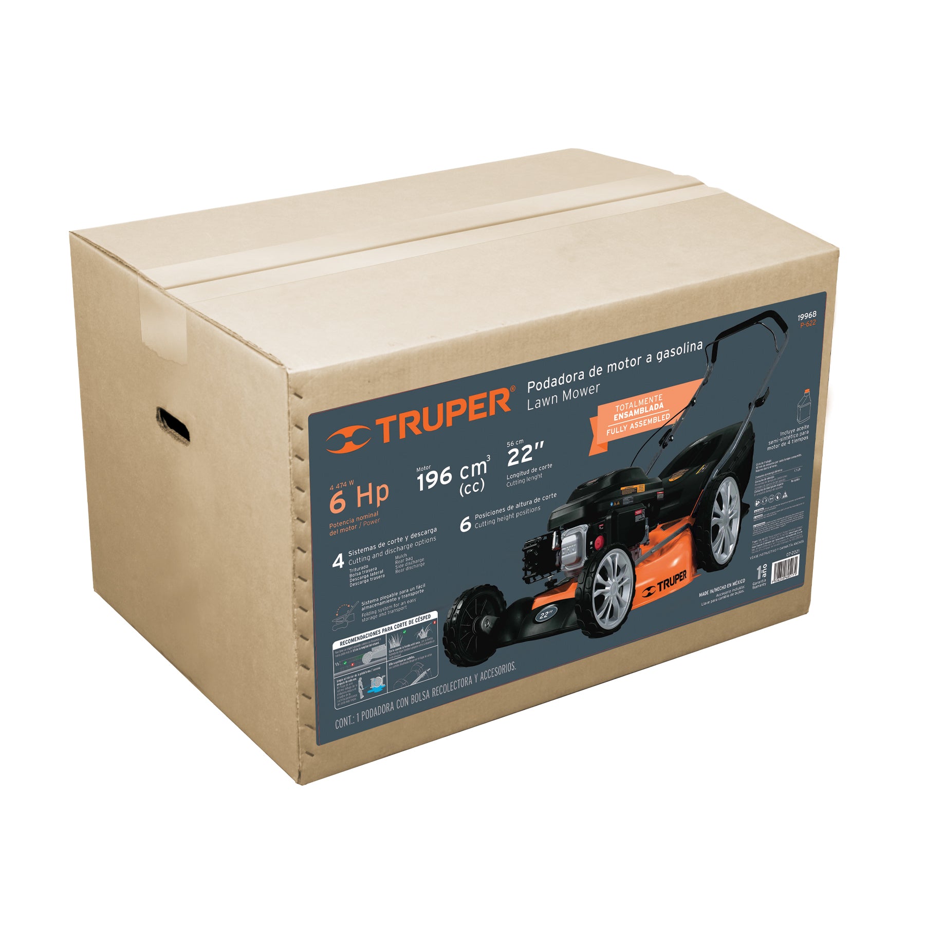 Podadora con motor a gasolina de 6 HP, 22" de corte, TRUPER