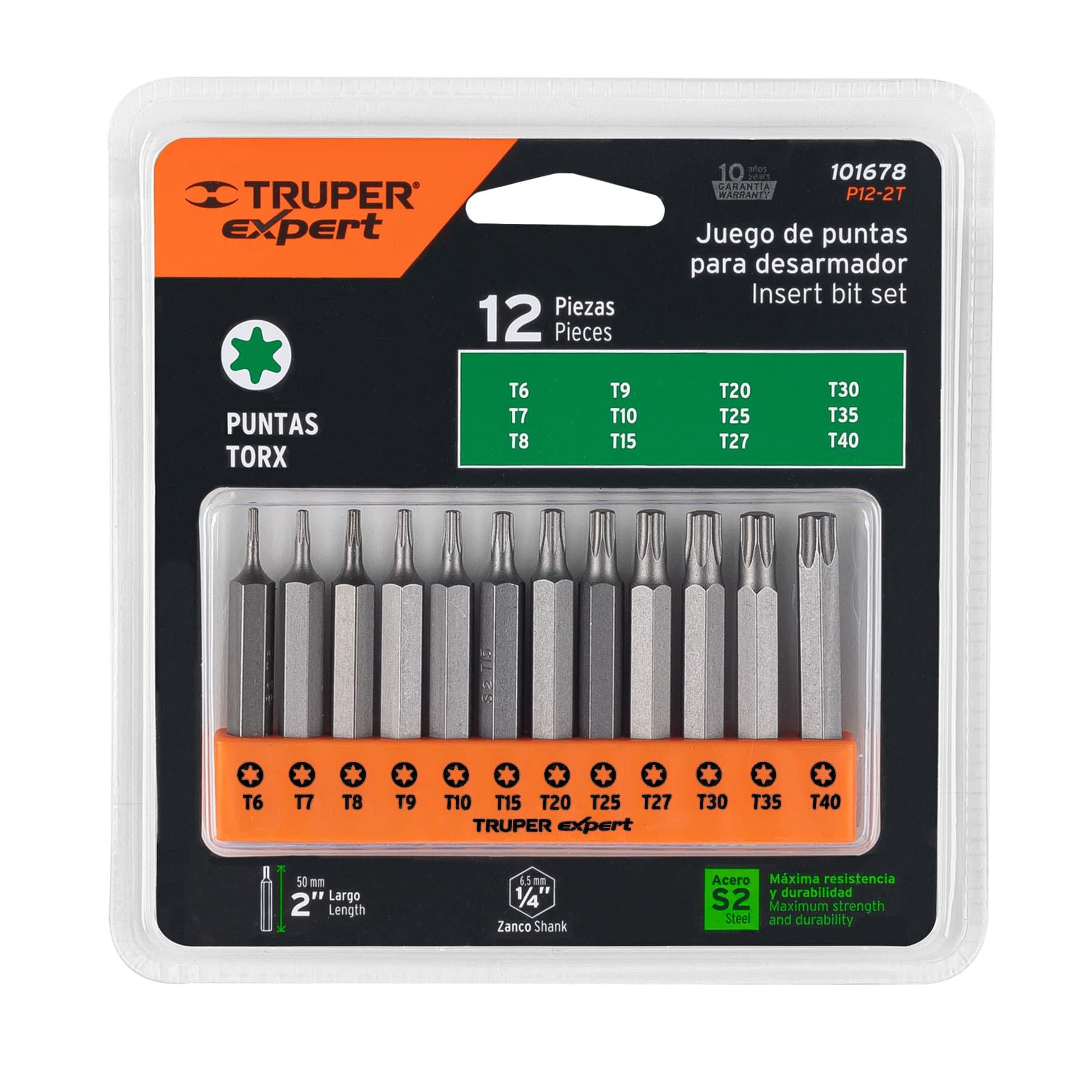 Juego de 12 puntas torx combinadas largo 2", TRUPER EXPERT