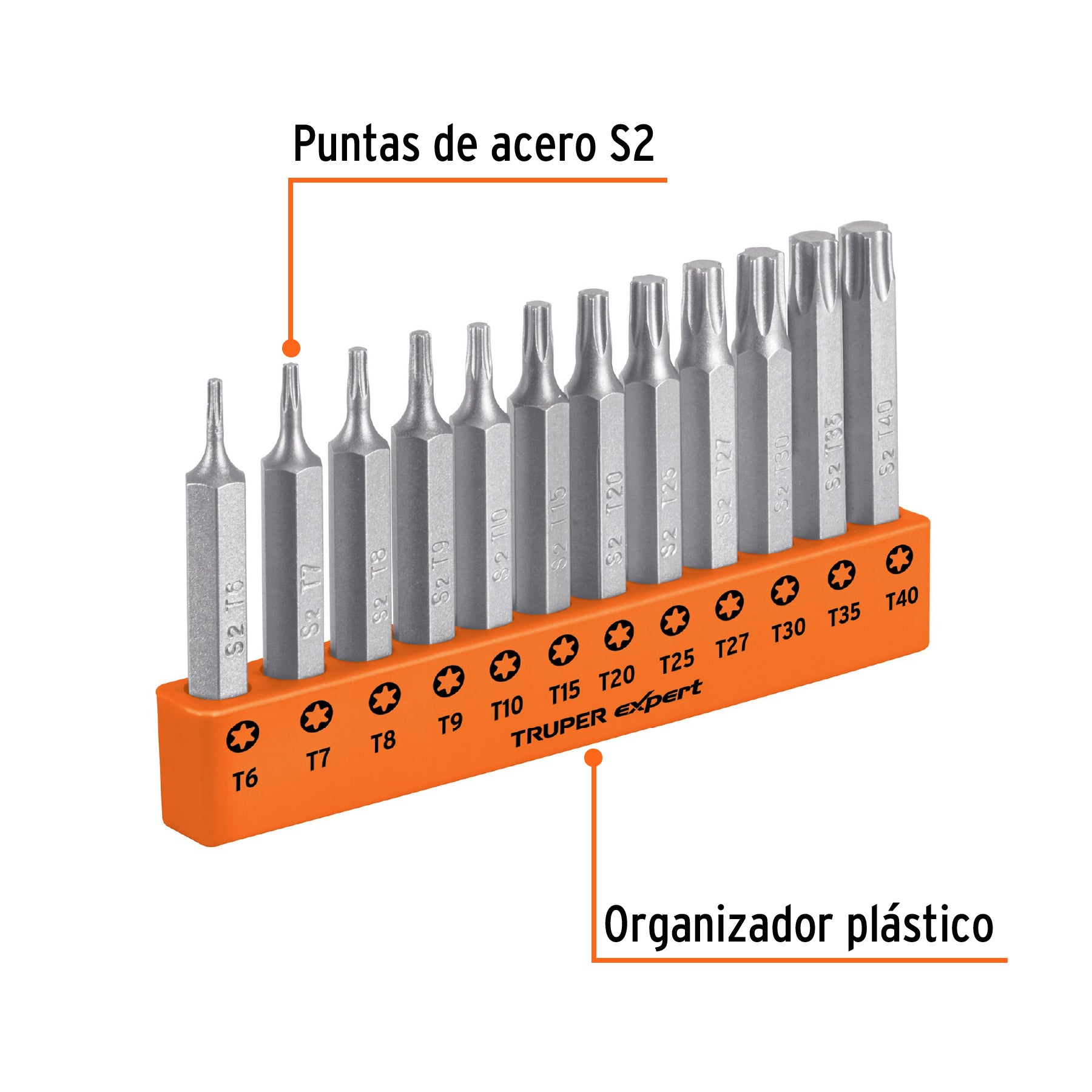 Juego de 12 puntas torx combinadas largo 2", TRUPER EXPERT