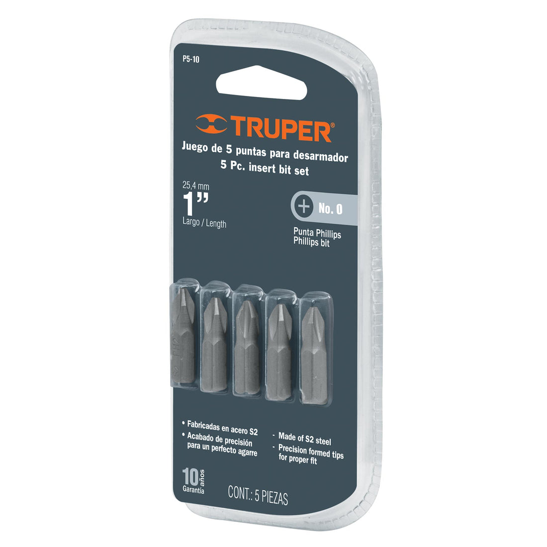Puntas Phillips 0, largo 1", blíster con 5 piezas