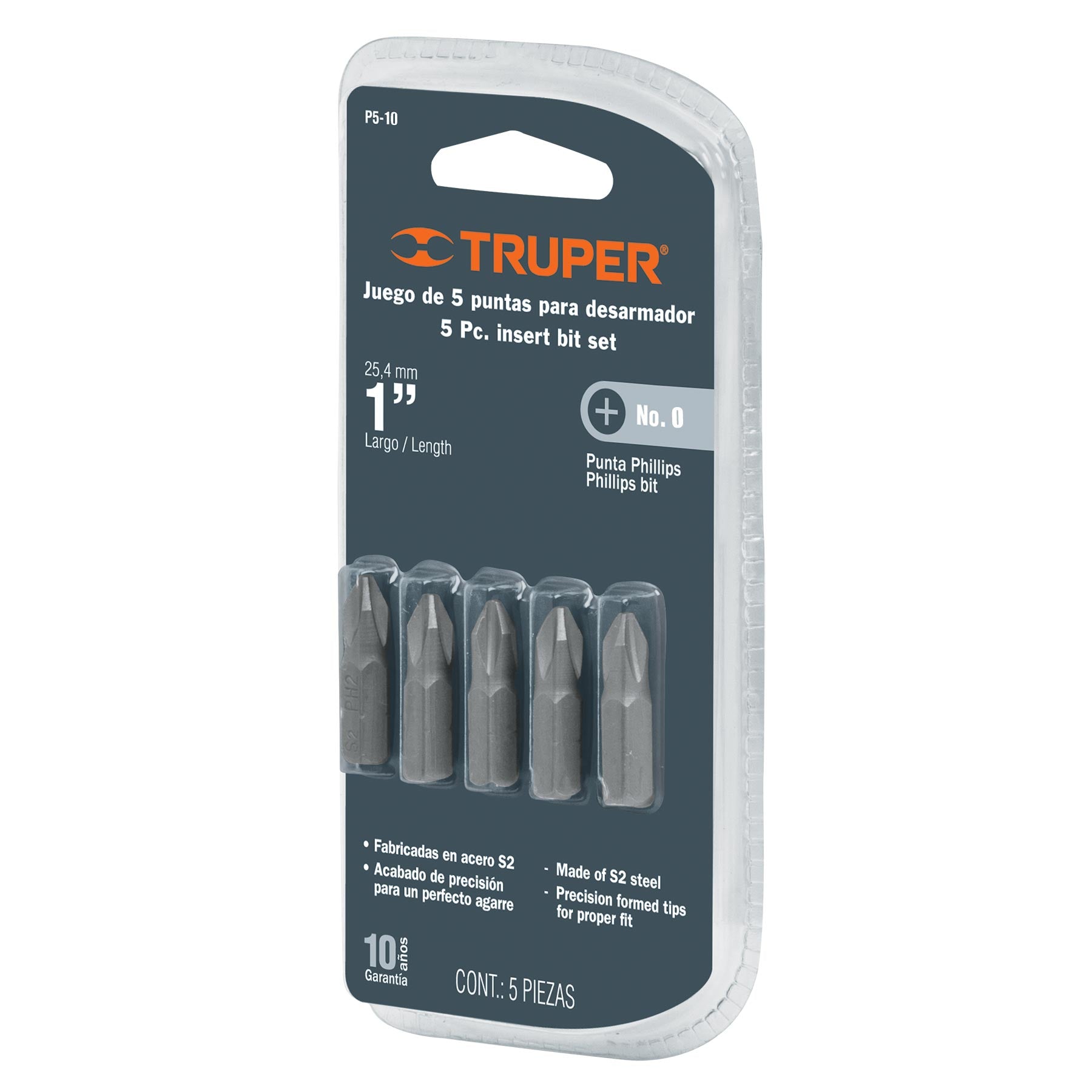 Puntas Phillips 0, largo 1", blíster con 5 piezas