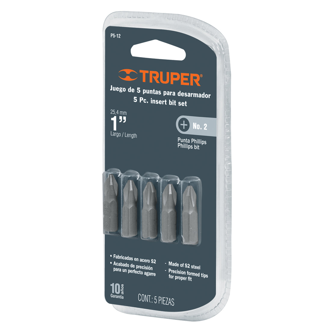 Puntas Phillips 2, largo 1", blíster con 5 piezas