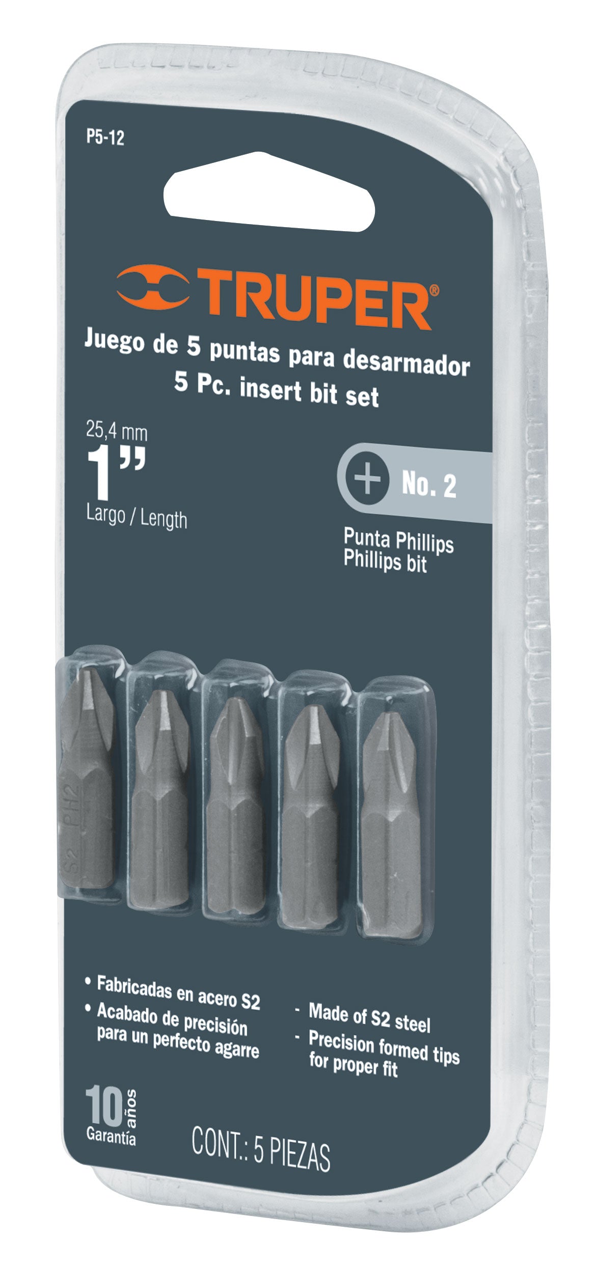 Puntas Phillips 2, largo 1", blíster con 5 piezas