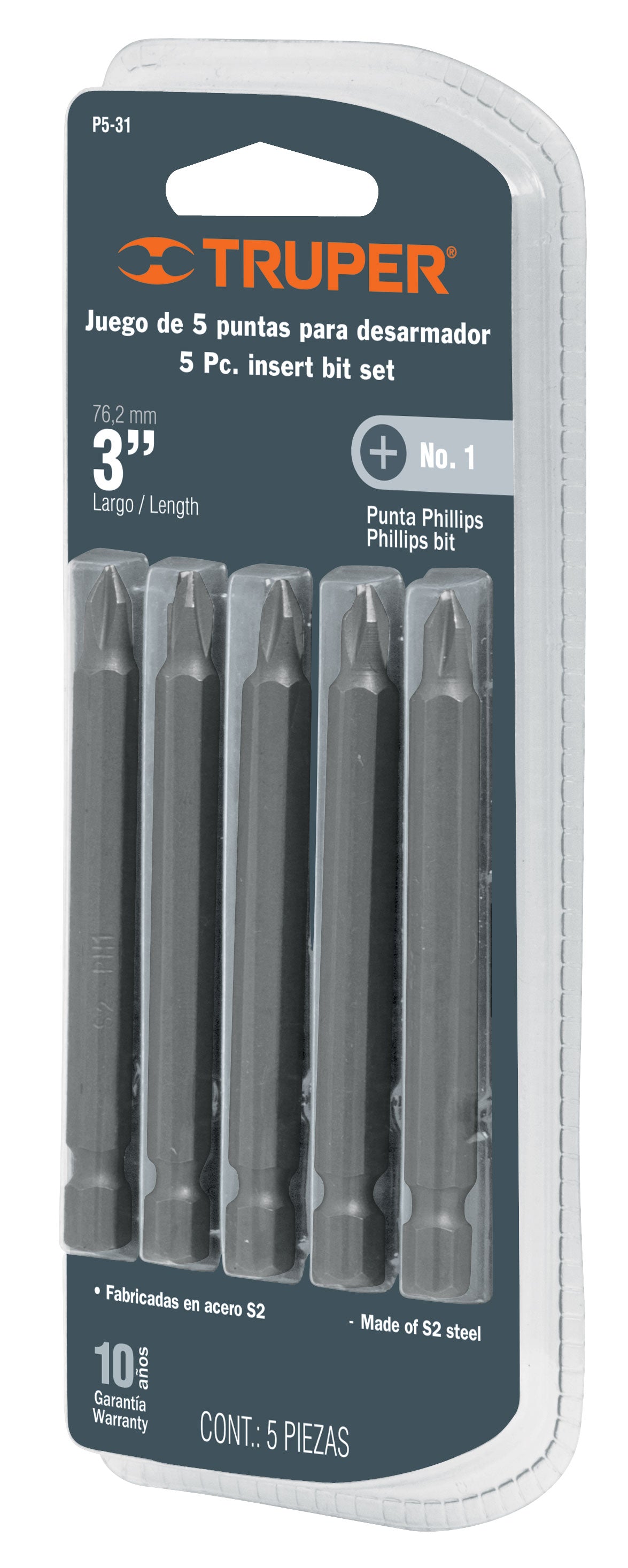 Puntas phillips 1, largo 3", blíster con 5 piezas