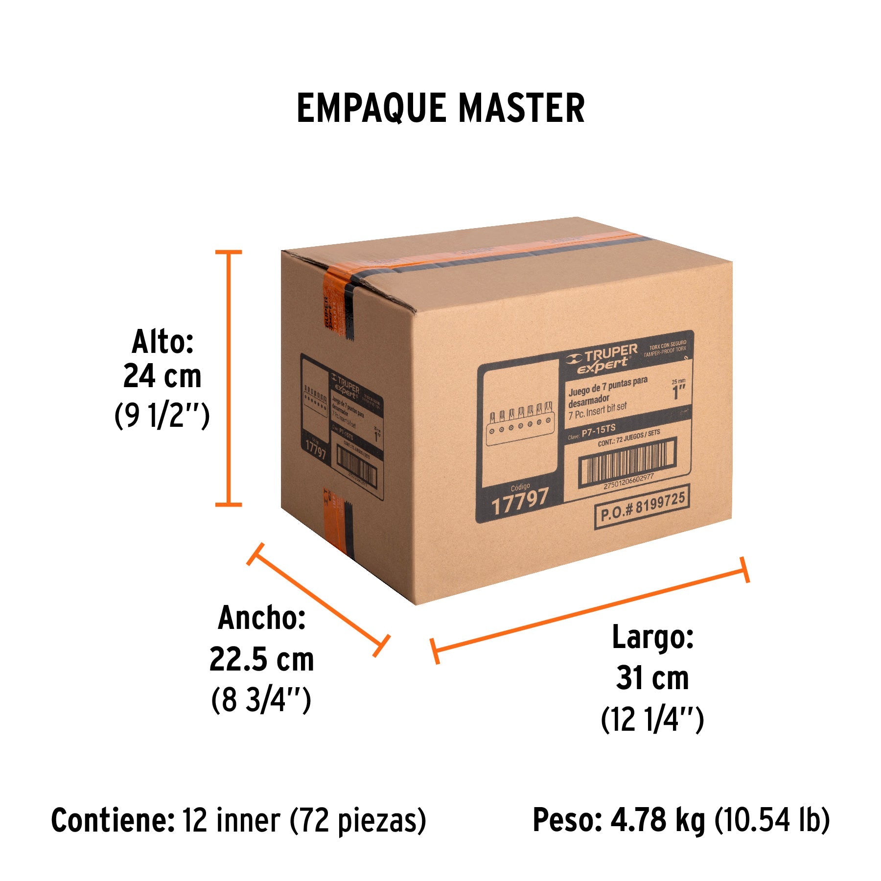 Juego de 7 puntas torx combinadas c/seguro largo 1", EXPERT - Empaque