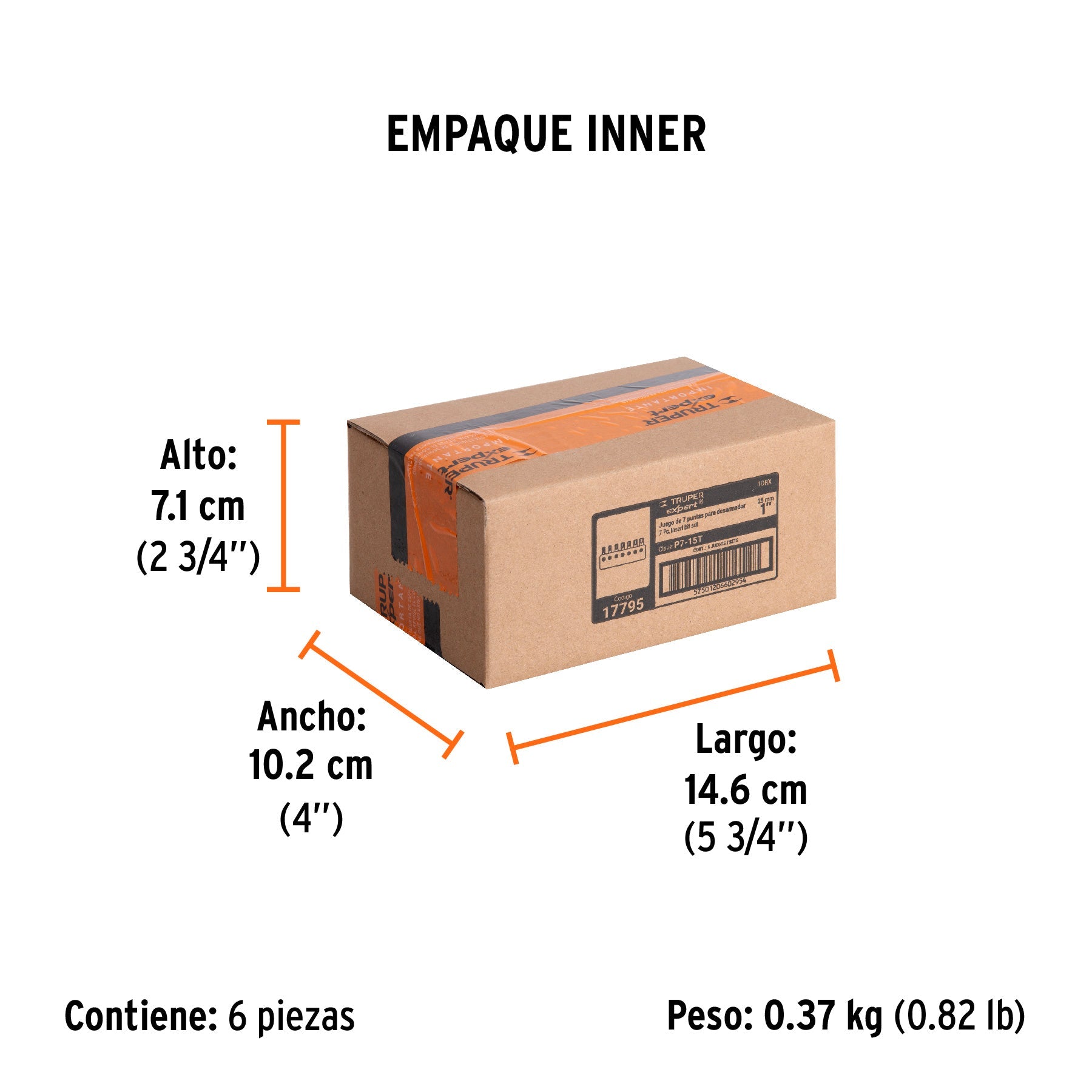 Juego de 7 puntas torx combinadas largo 1", TRUPER EXPERT - Empaque