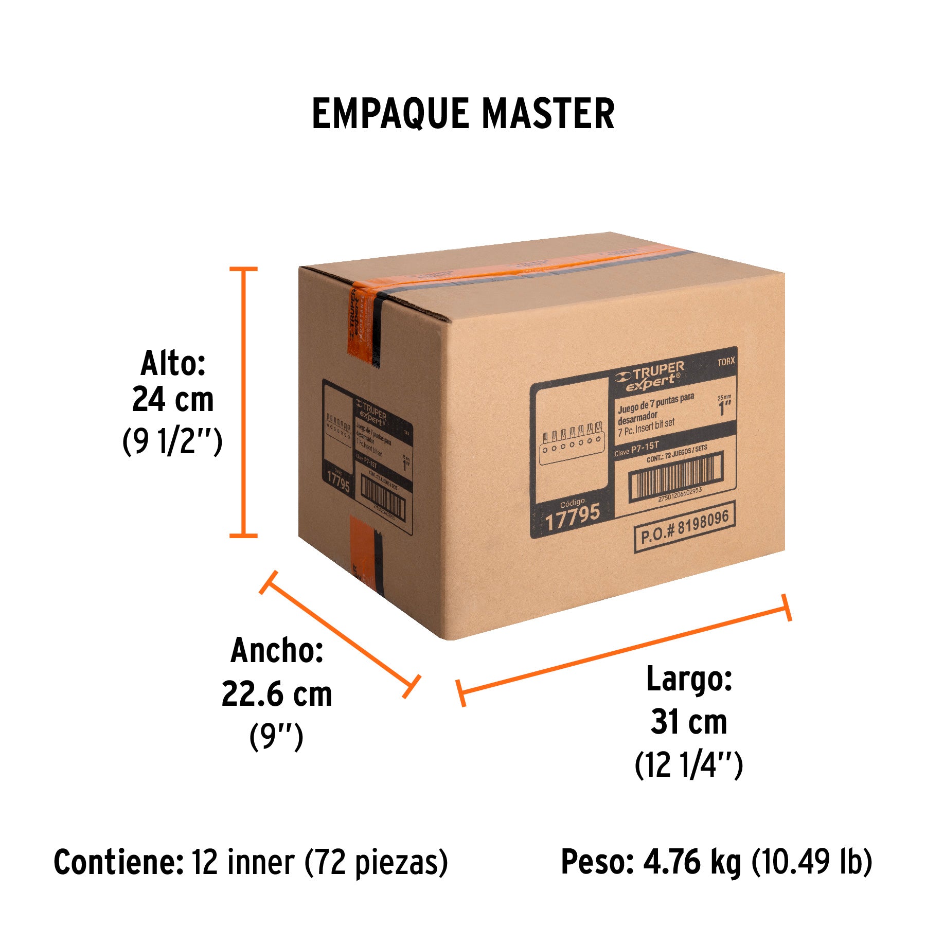 Juego de 7 puntas torx combinadas largo 1", TRUPER EXPERT - Empaque