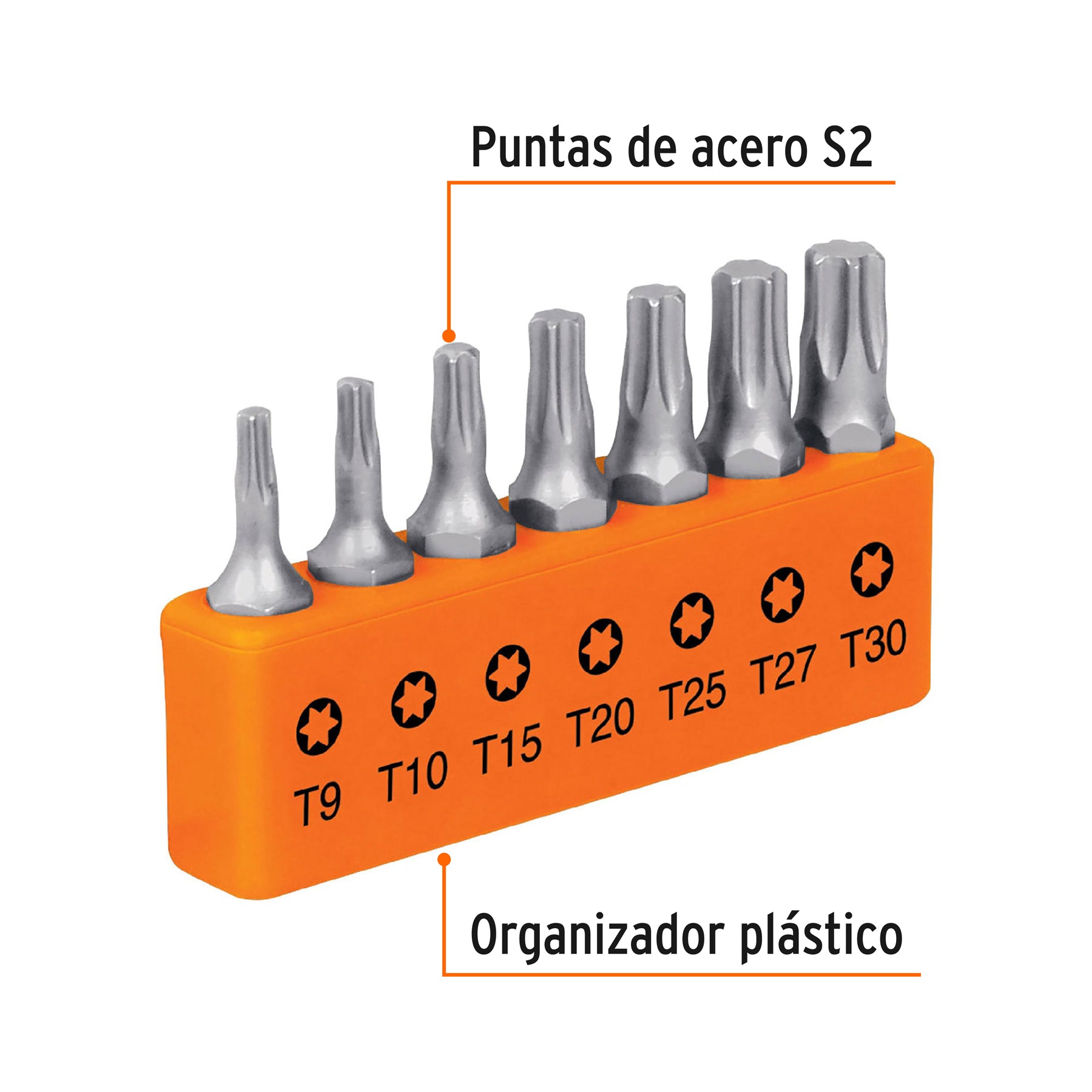 Juego de 7 puntas torx combinadas largo 1", TRUPER EXPERT