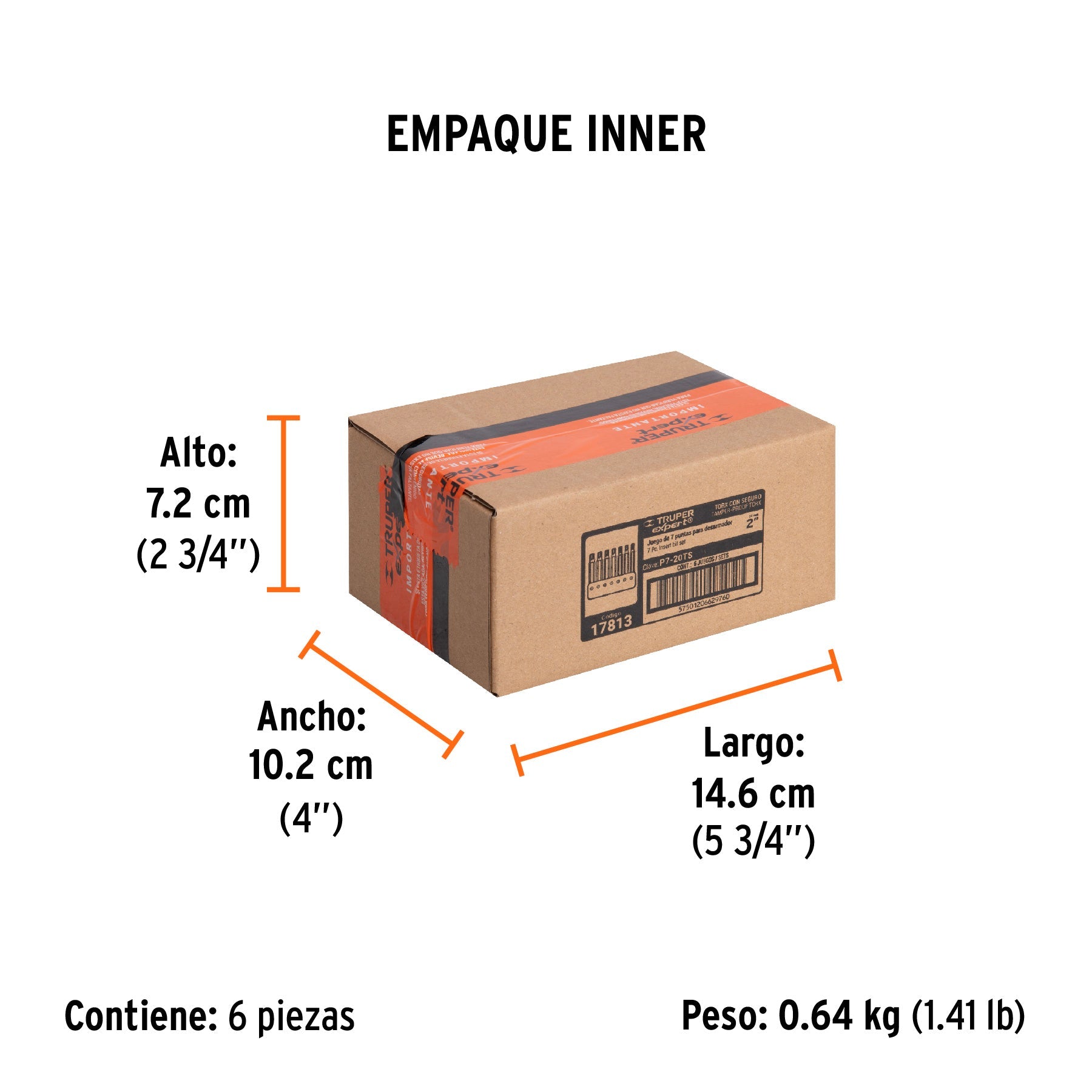 Juego de 7 puntas torx combinadas c/seguro largo 2", EXPERT - Empaque