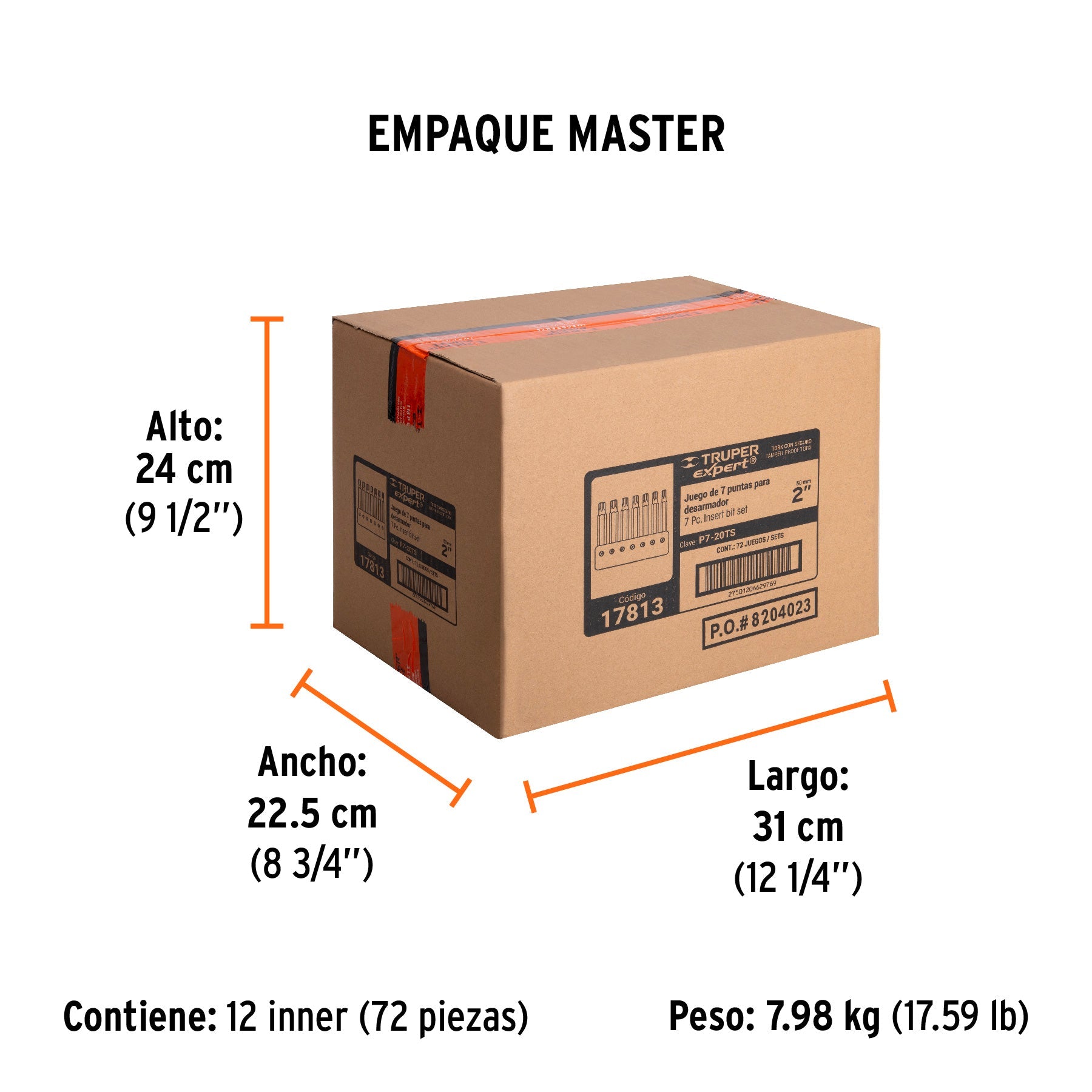 Juego de 7 puntas torx combinadas c/seguro largo 2", EXPERT - Empaque