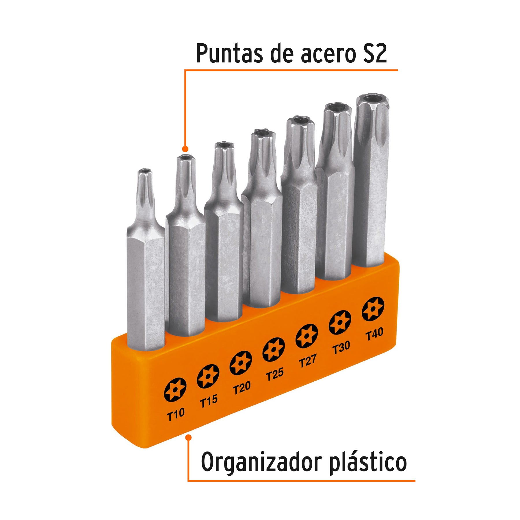 Juego de 7 puntas torx combinadas c/seguro largo 2", EXPERT