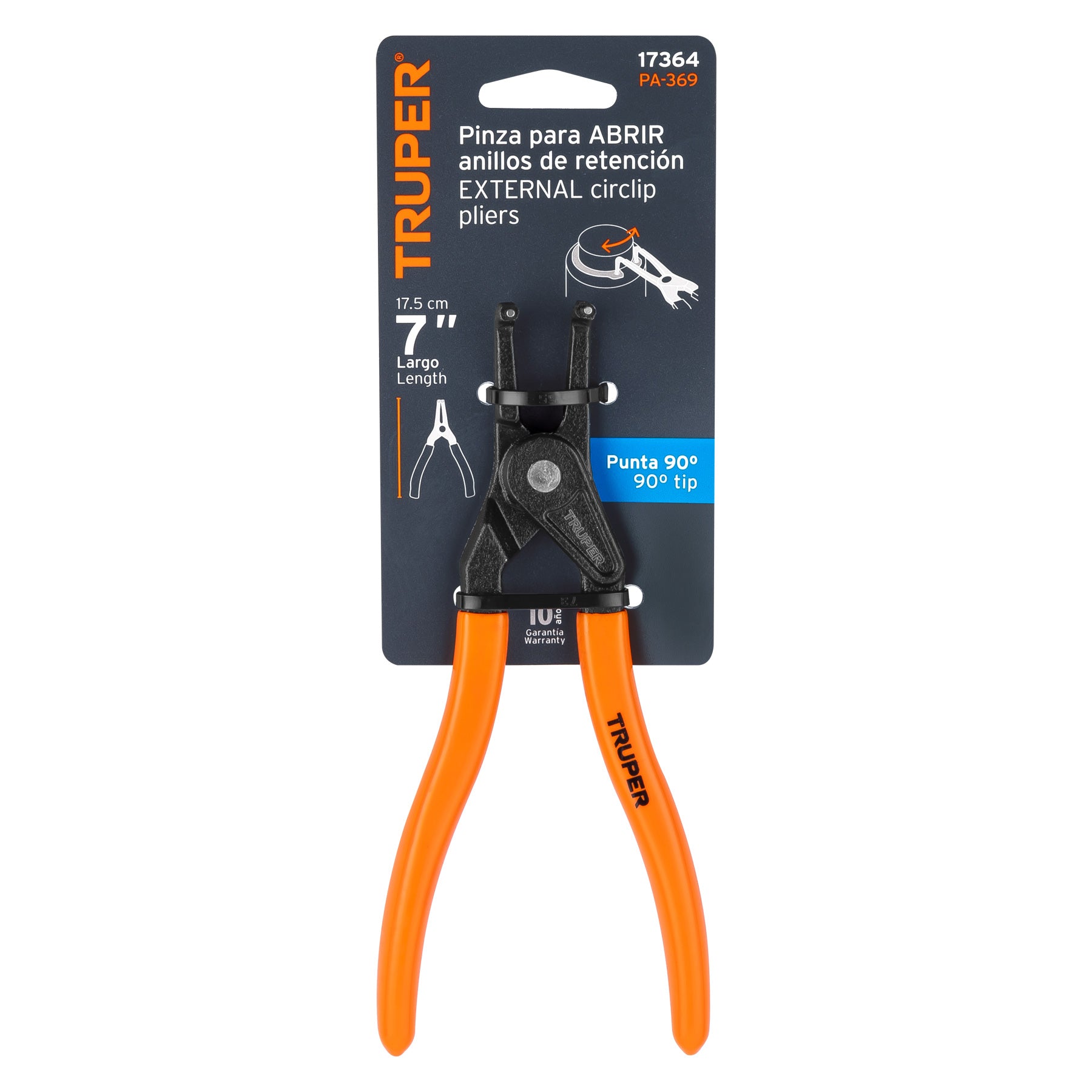 Pinza punta a 90° 6-3/4" para abrir anillos, mango de PVC
