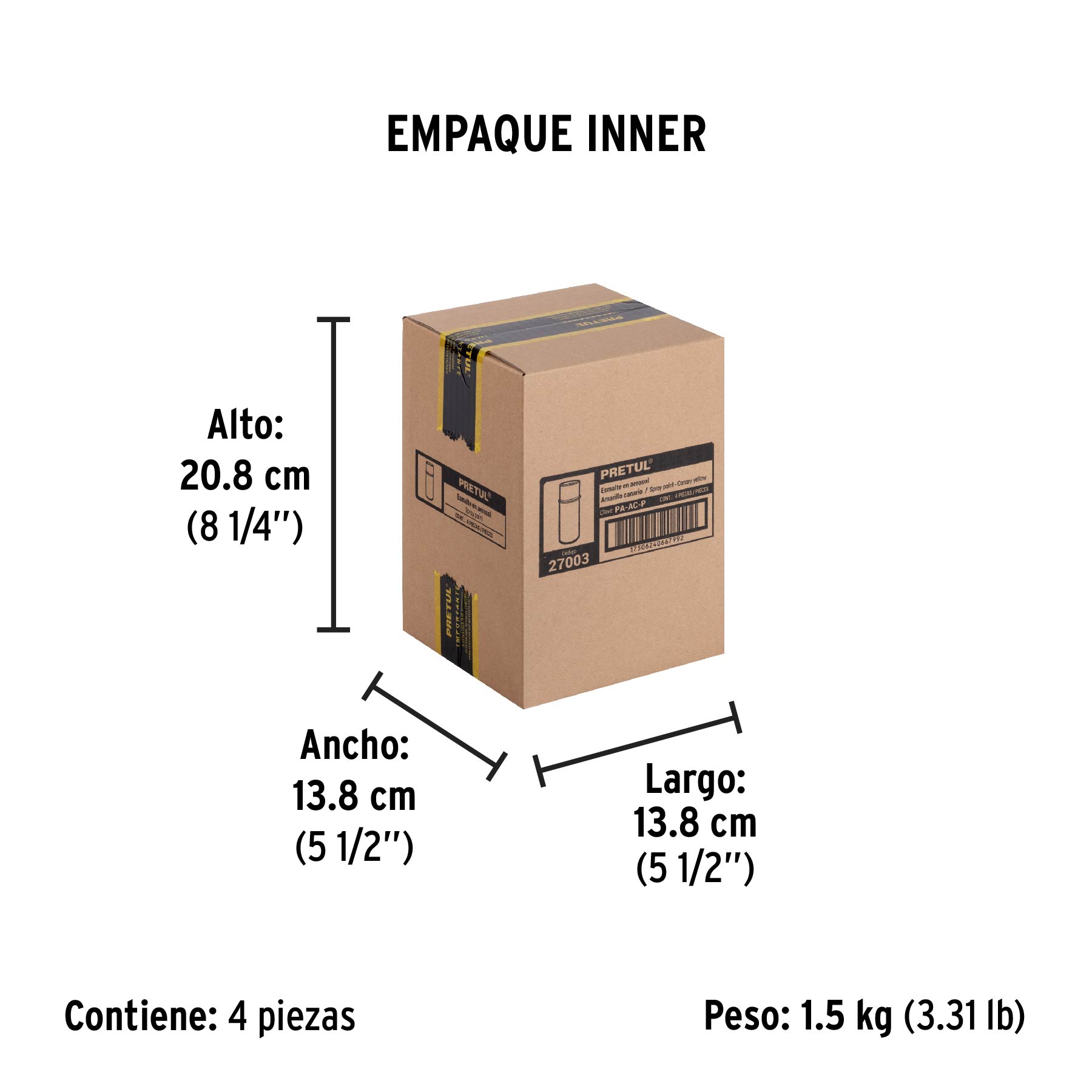 Pintura en aerosol, amarillo canario, 400 ml, PRETUL - Empaque