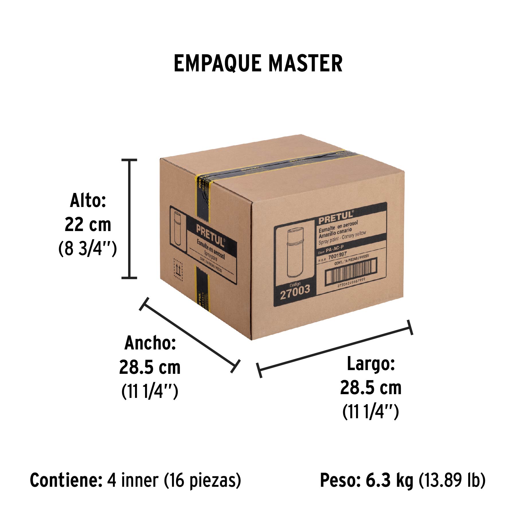 Pintura en aerosol, amarillo canario, 400 ml, PRETUL - Empaque