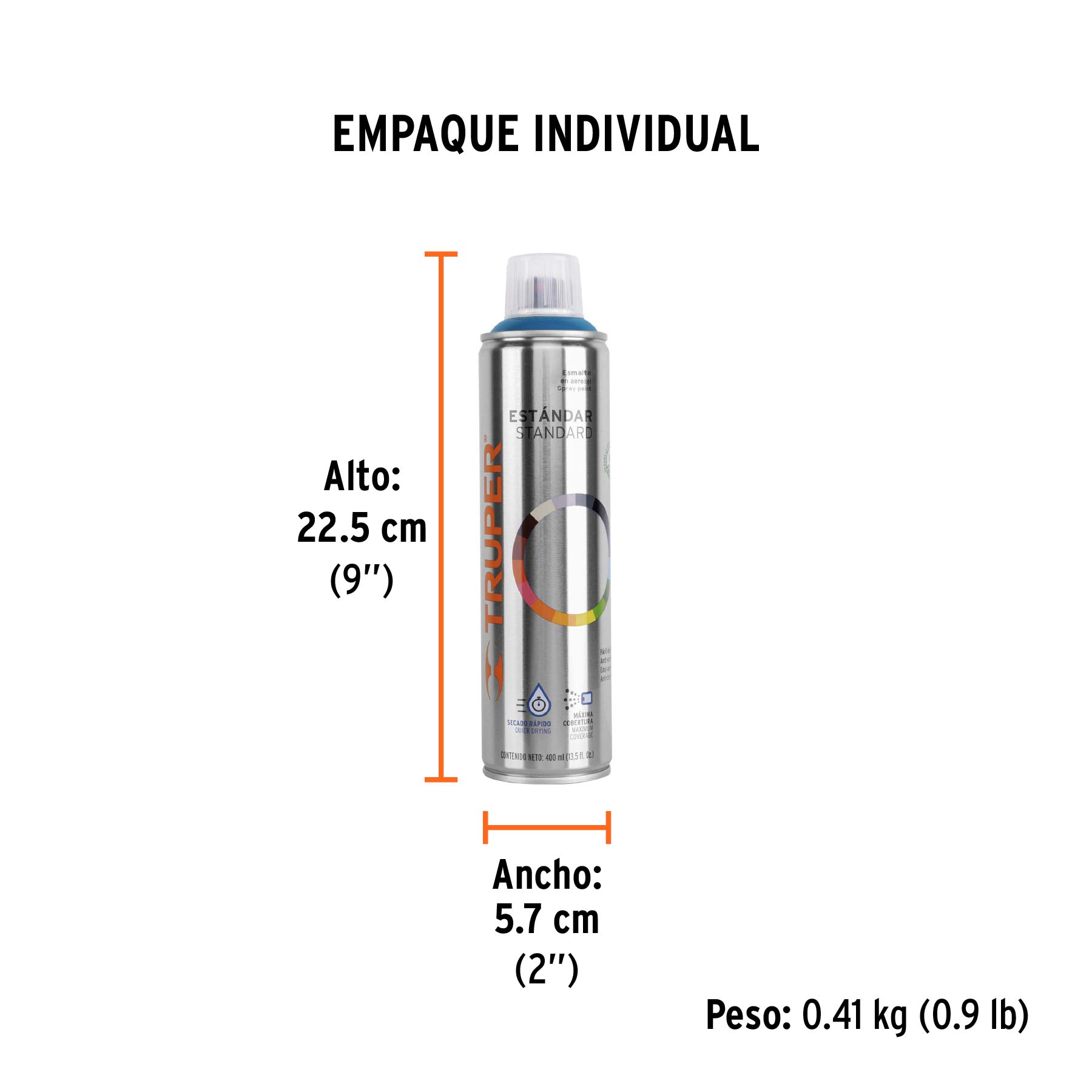 Pintura en aerosol, azul holandés, bote esbelto, 400 ml - Empaque