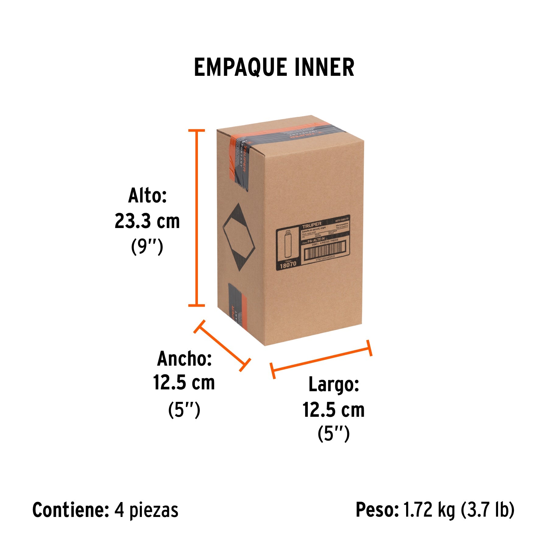 Pintura en aerosol alta temp. bote esbelto, negro, 400 ml - Empaque