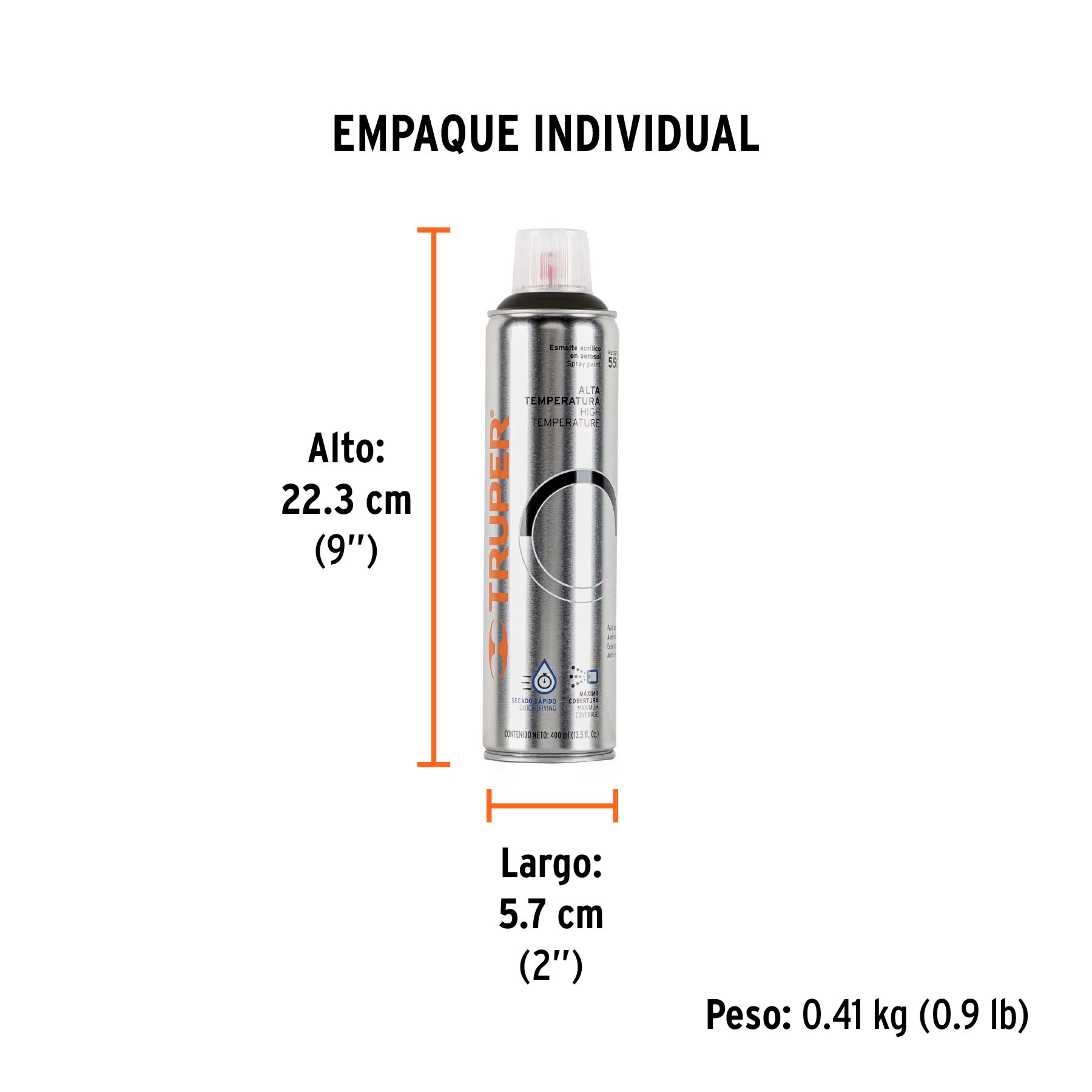 Pintura en aerosol alta temp. bote esbelto, negro, 400 ml - Empaque