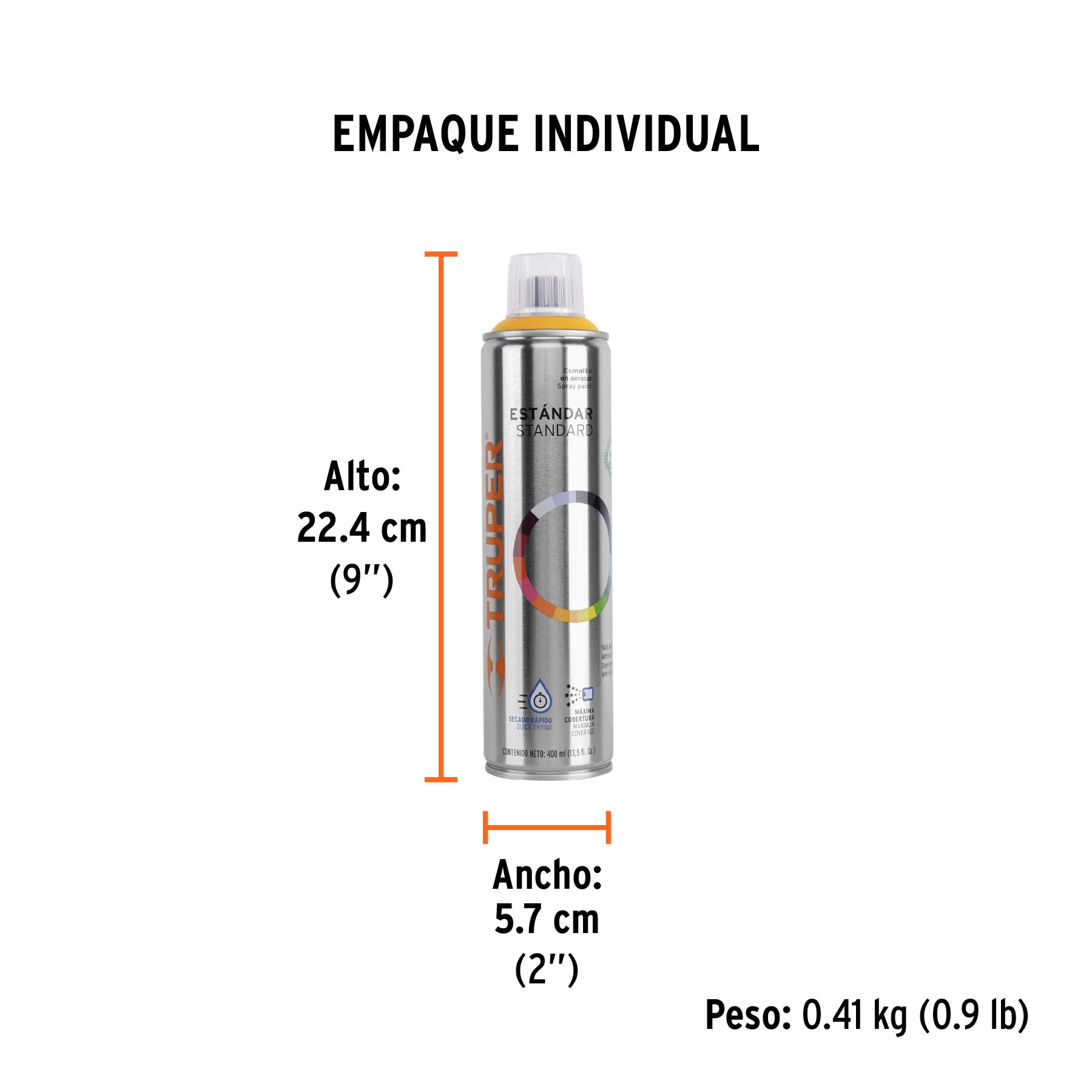 Pintura en aerosol, amarillo, bote esbelto, 400 ml - Empaque